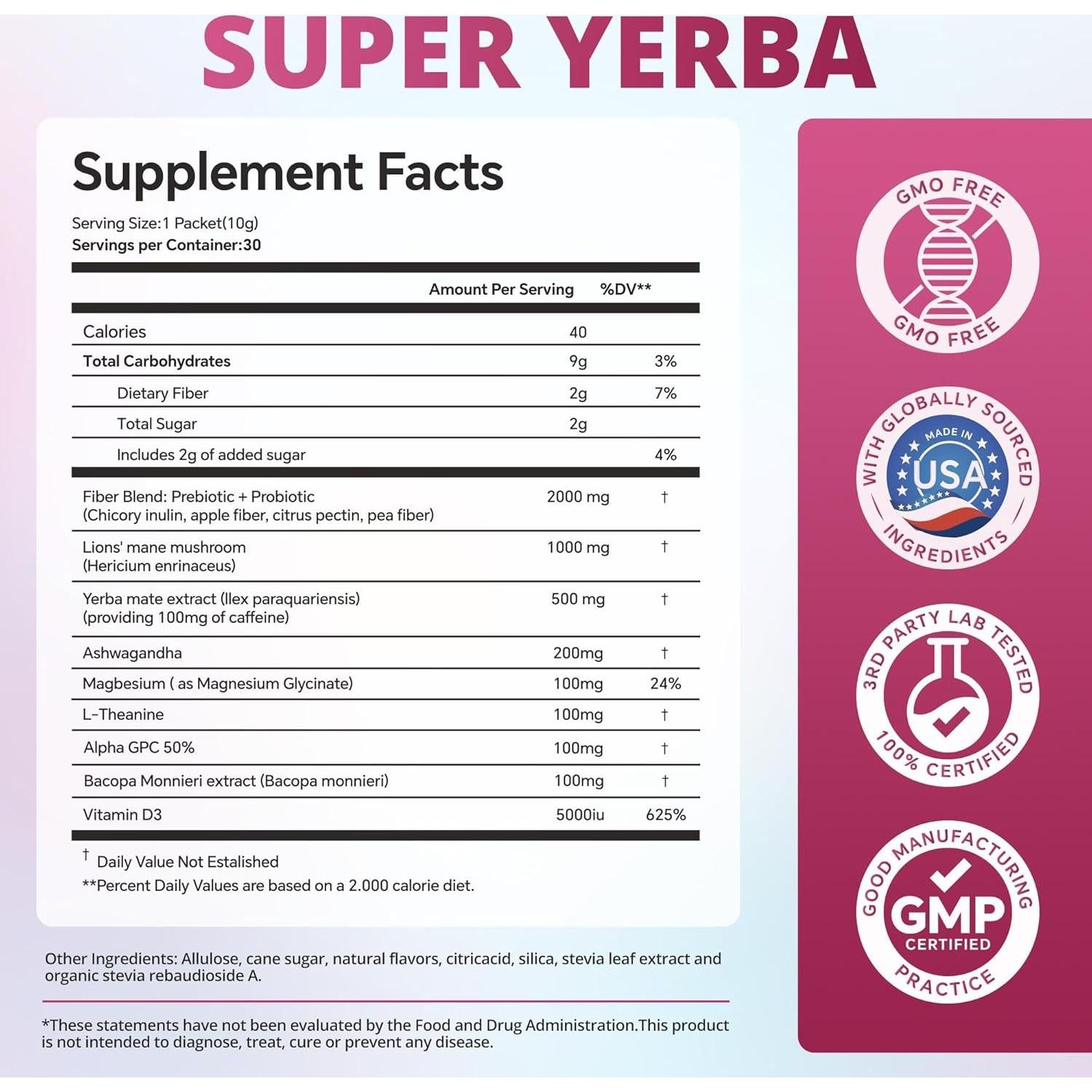 Super Yerba Mate en Polvo Zooone 30 Paquetes Sabor Frambuesa-Limón