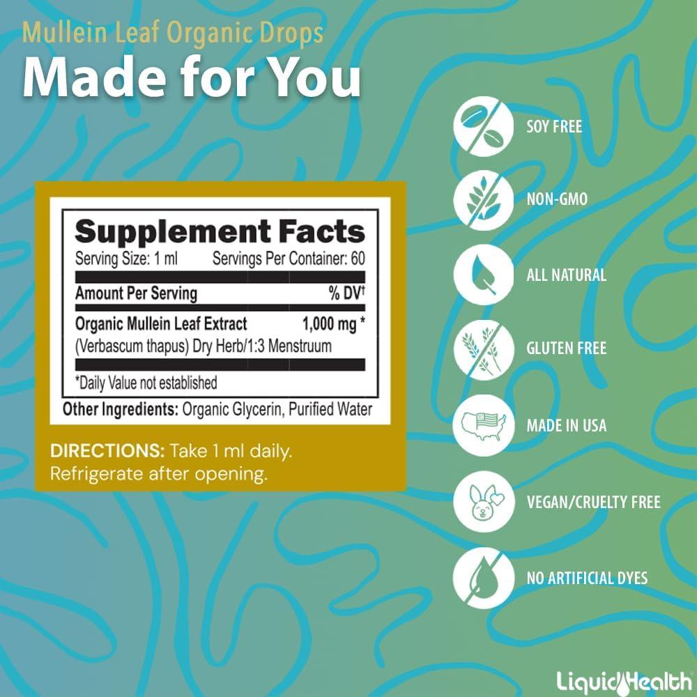 Gotas de Hoja de Mullein Orgánico Liquid Health 59 ml