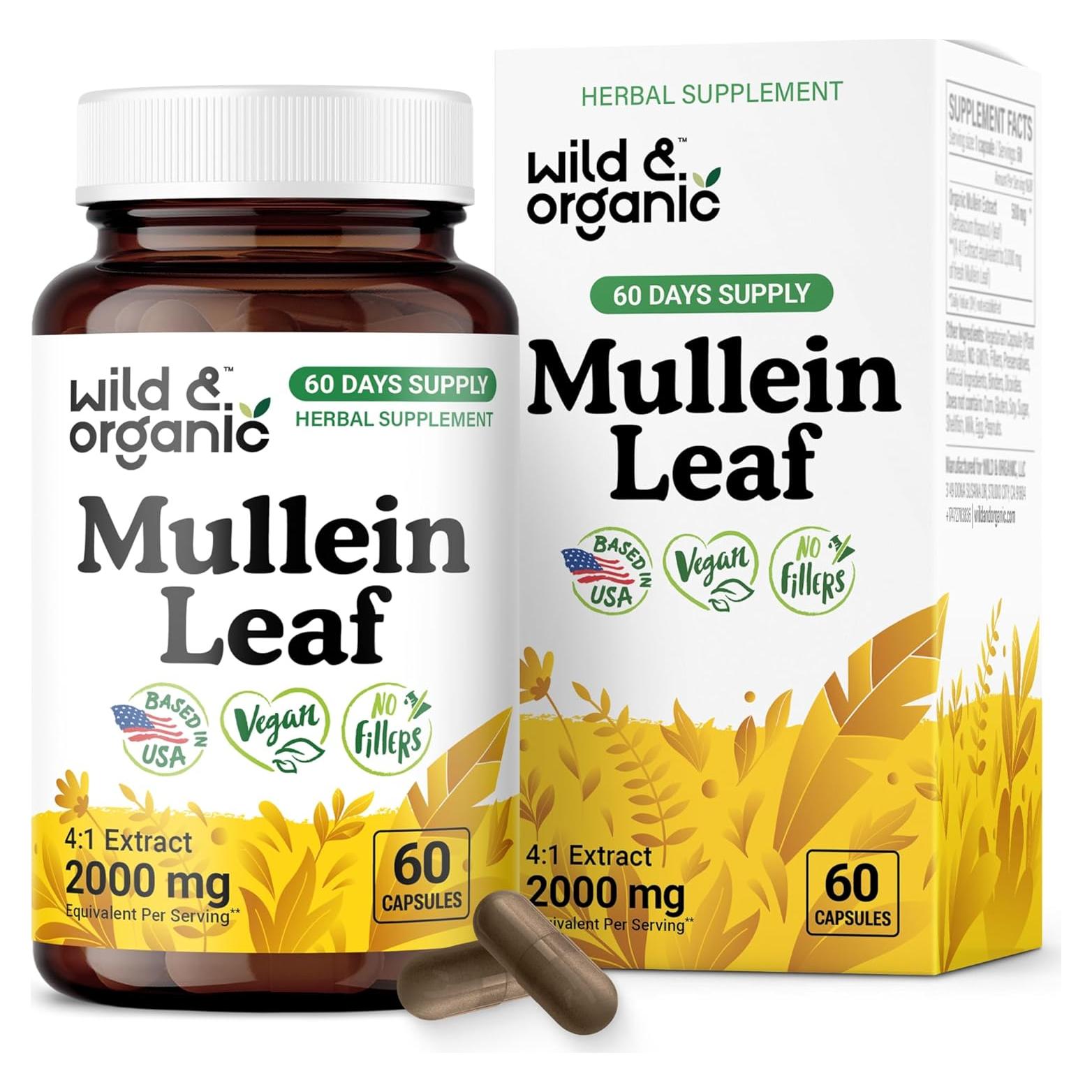 Cápsulas de Mullein Silvestre y Orgánico 2000 mg - 60 Veganas