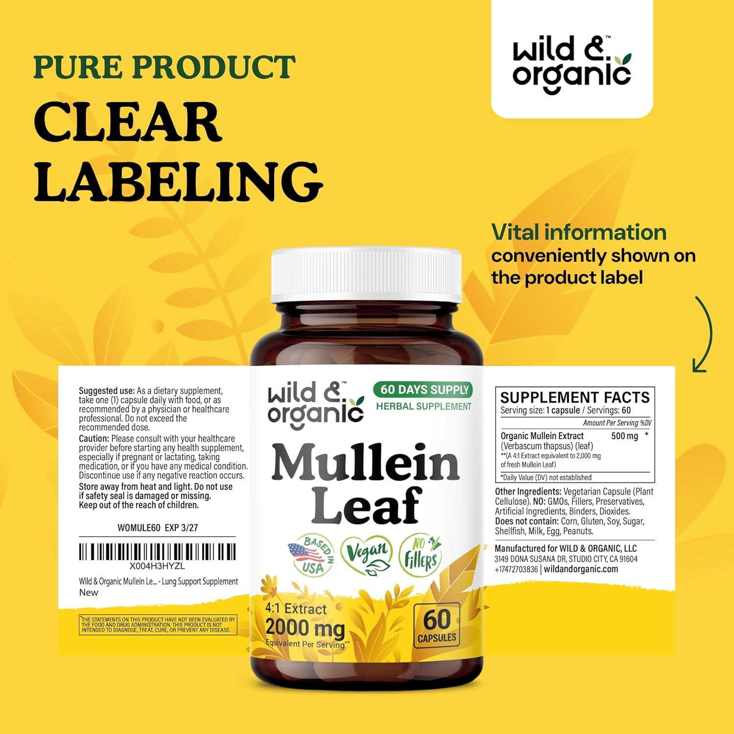 Cápsulas de Mullein Silvestre y Orgánico 2000 mg - 60 Veganas