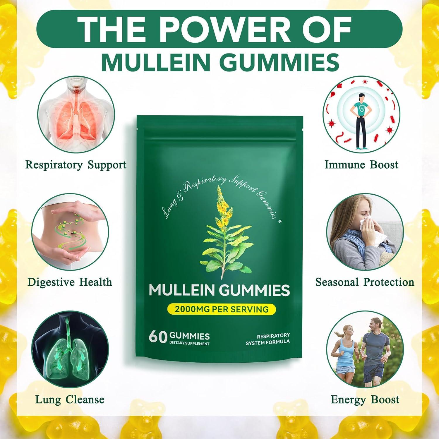 Gomitas de Mullein Ruduwu 2000mg para Salud Pulmonar 60 Unidades
