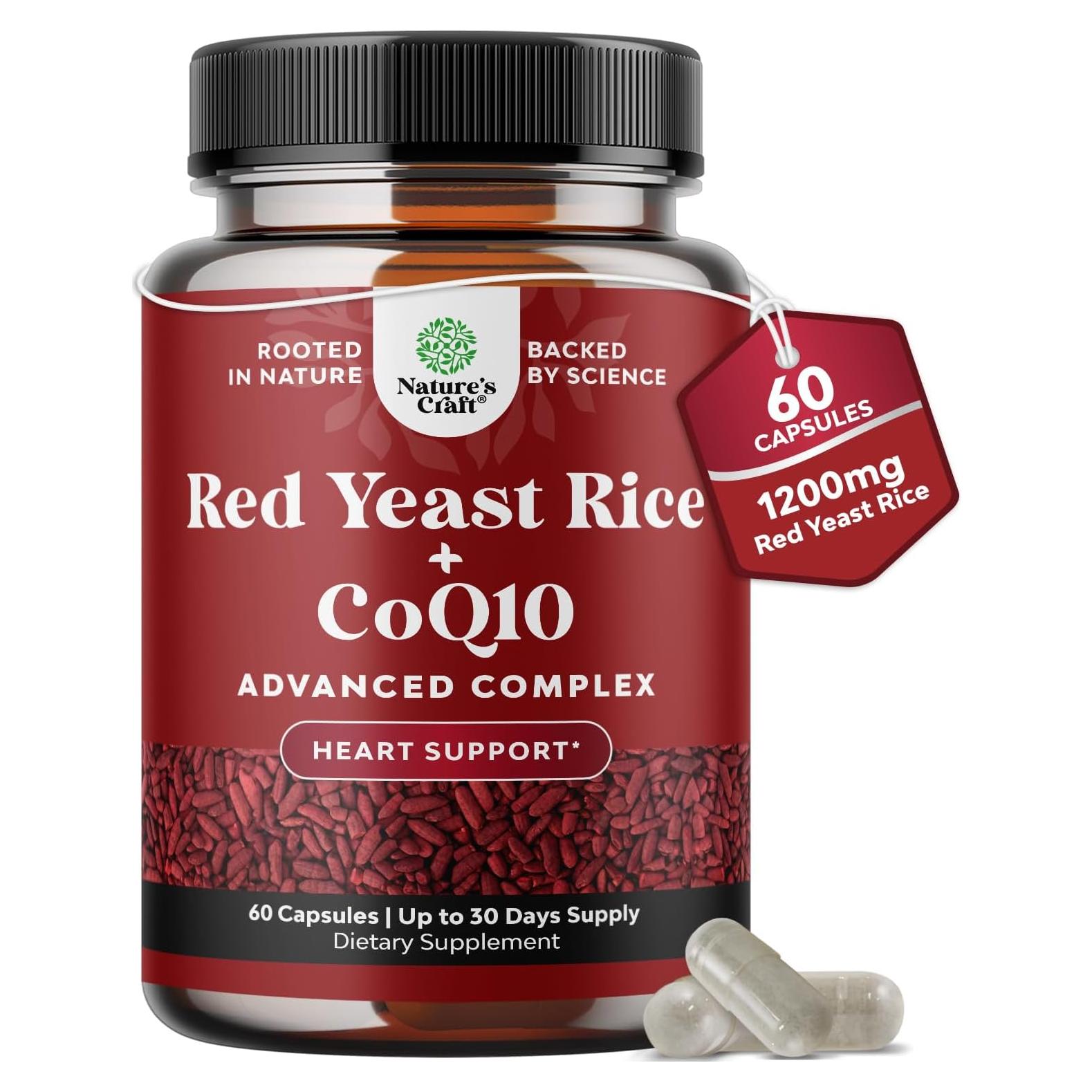 Suplemento de Arroz de Levadura Roja Natures Craft 1200mg CoQ10 60 Cápsulas