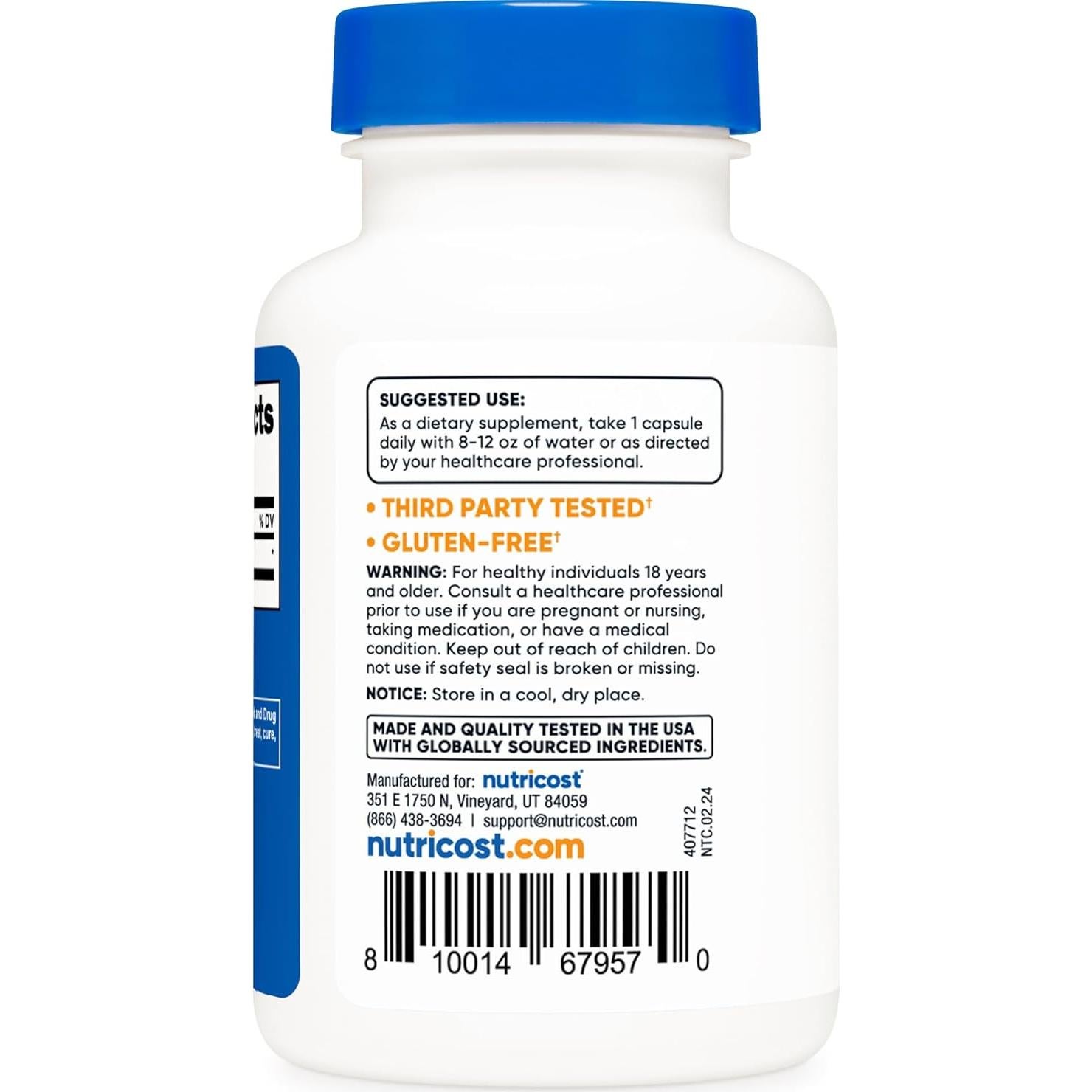 Yohimbina HCl 5mg Nutricost 120 Cápsulas Sin Gluten