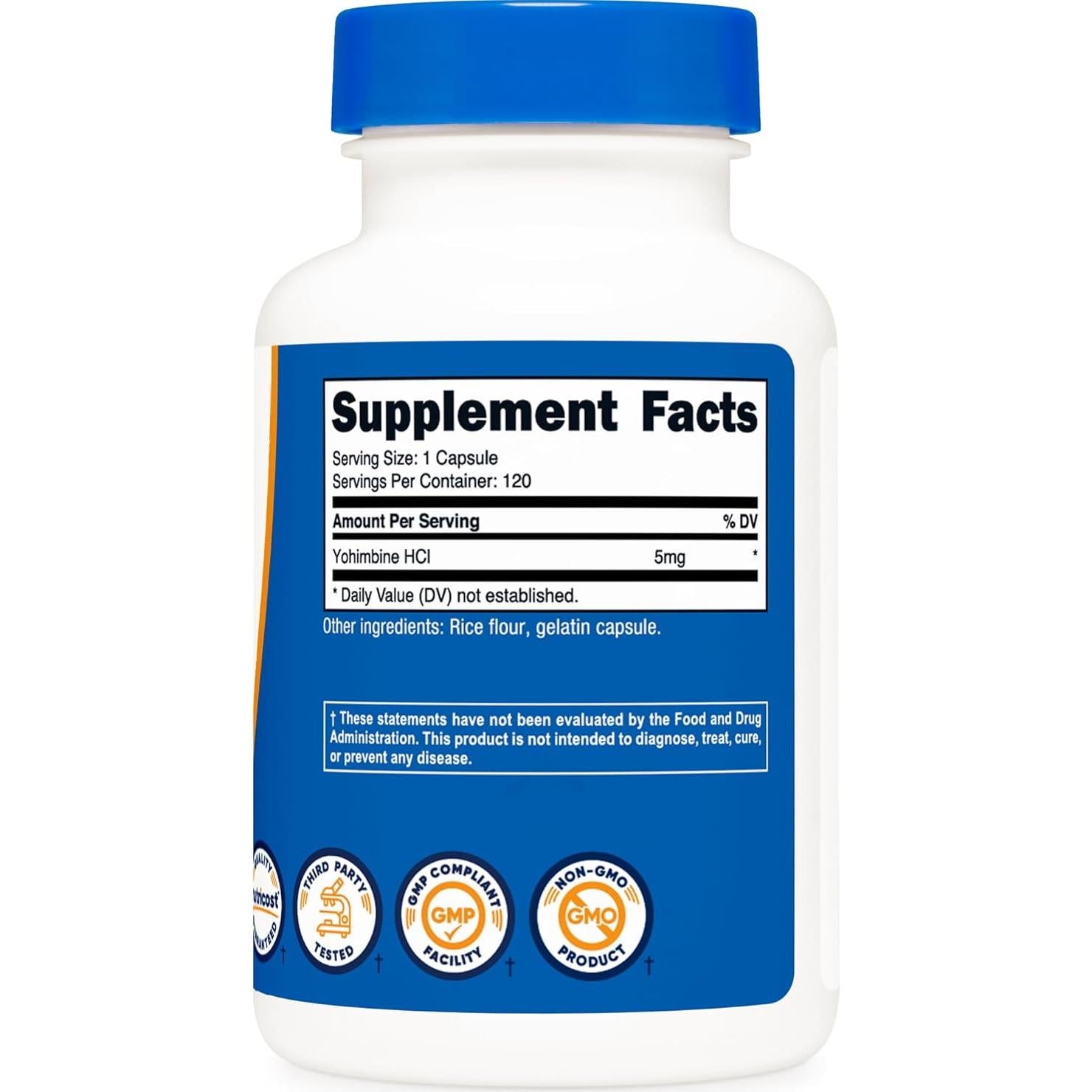 Yohimbina HCl 5mg Nutricost 120 Cápsulas Sin Gluten