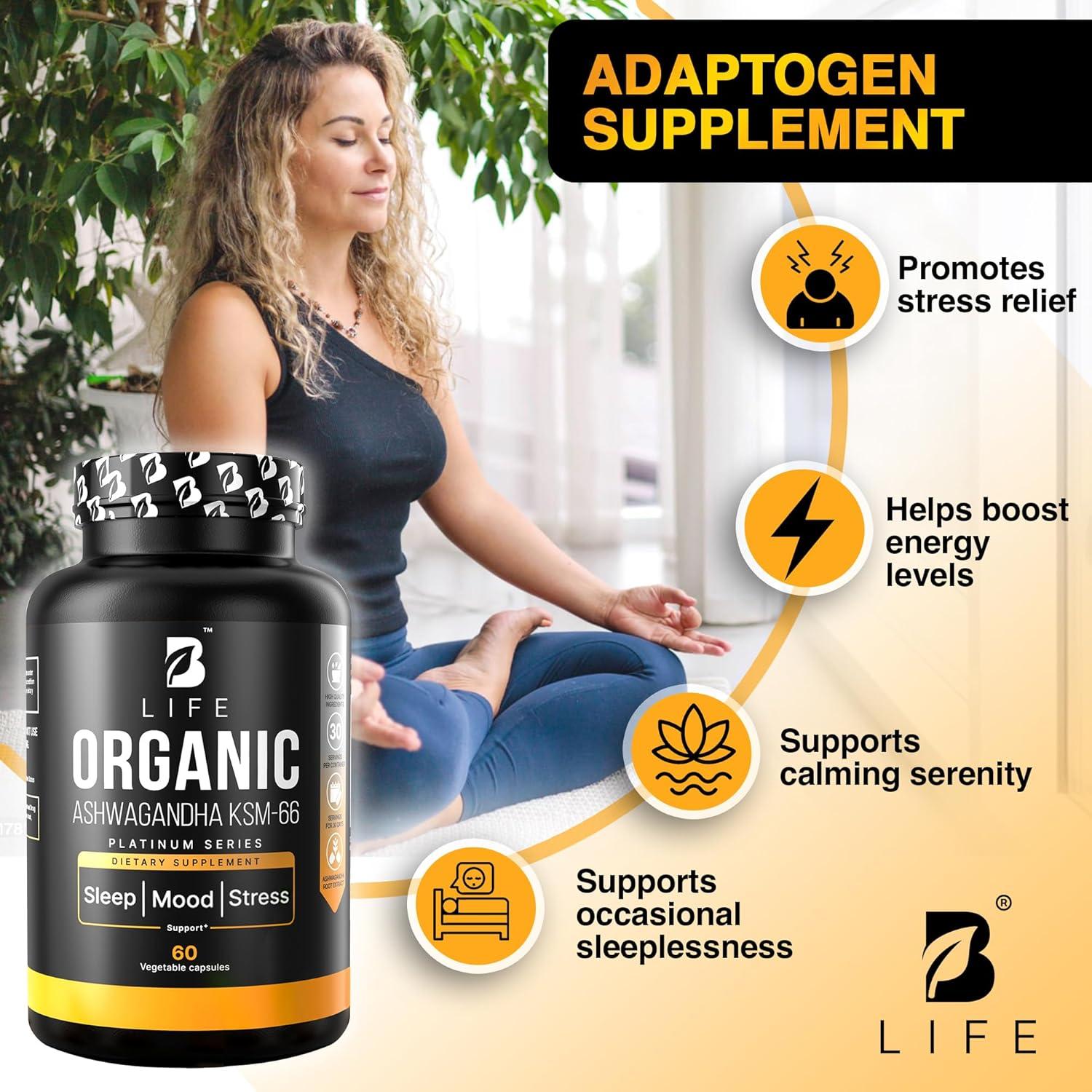 Suplemento de Ashwagandha Orgánica KSM-66 1000 mg - 60 Cápsulas Veganas