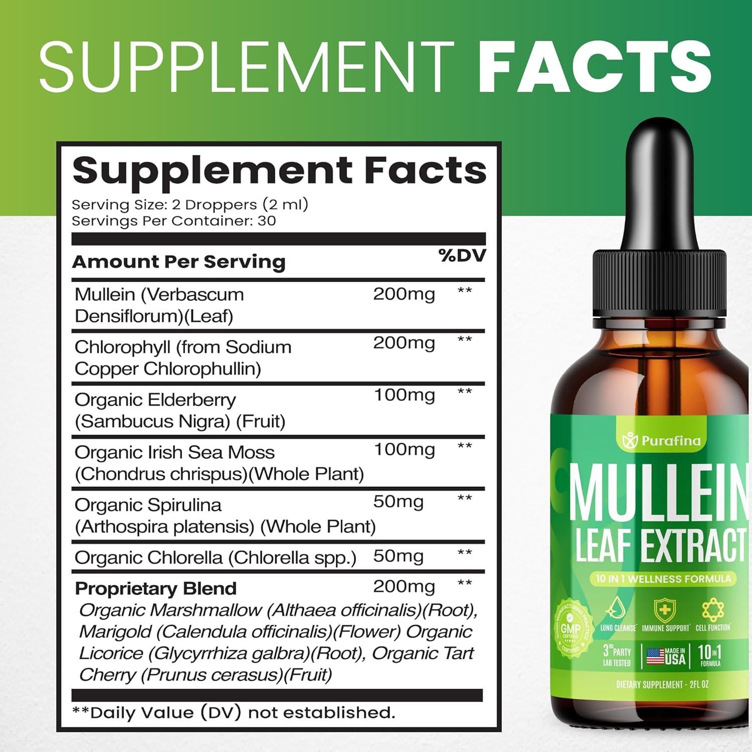 Gotas de Mullein Purafina 30ml - Extracto Orgánico para Pulmones