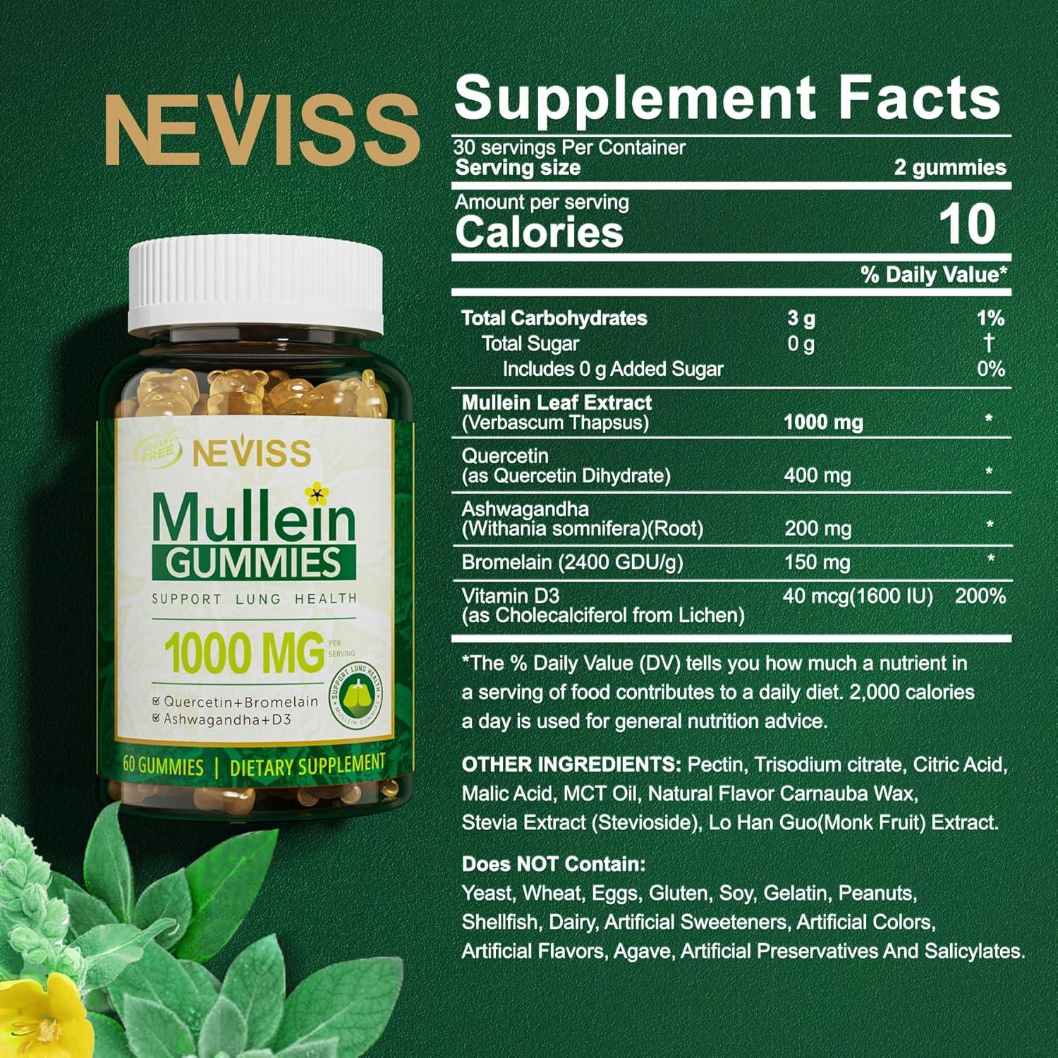 Gomitas NEVISS de Mullein 1000mg para Pulmones 60 Unidades