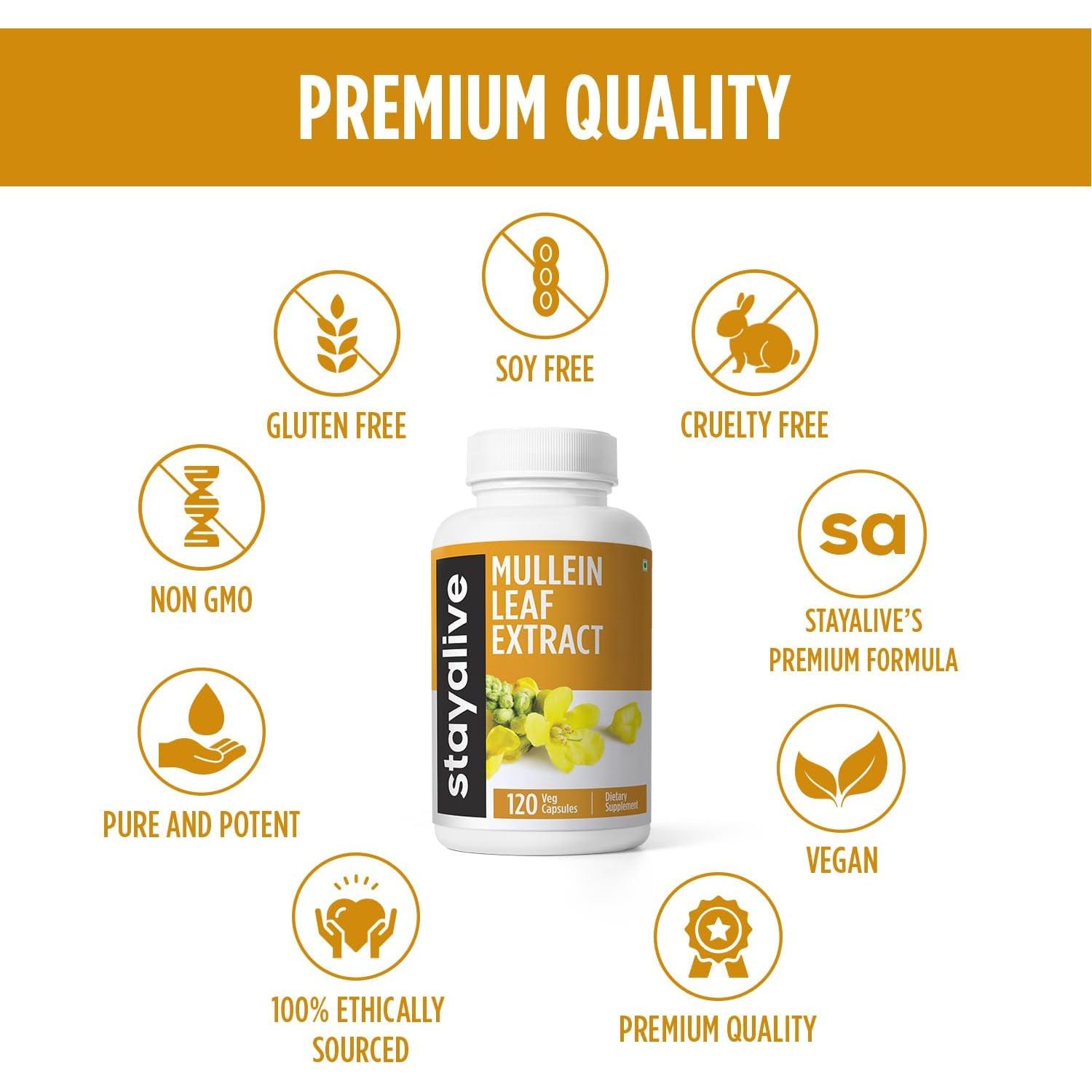 Cápsulas de Extracto de Hoja de Mullein Stay Alive 1000mg