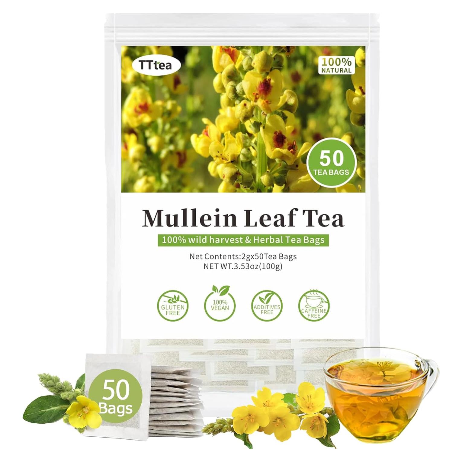 50 Bolsitas de Té de Hoja de Mullein Orgánico - Detox Pulmones