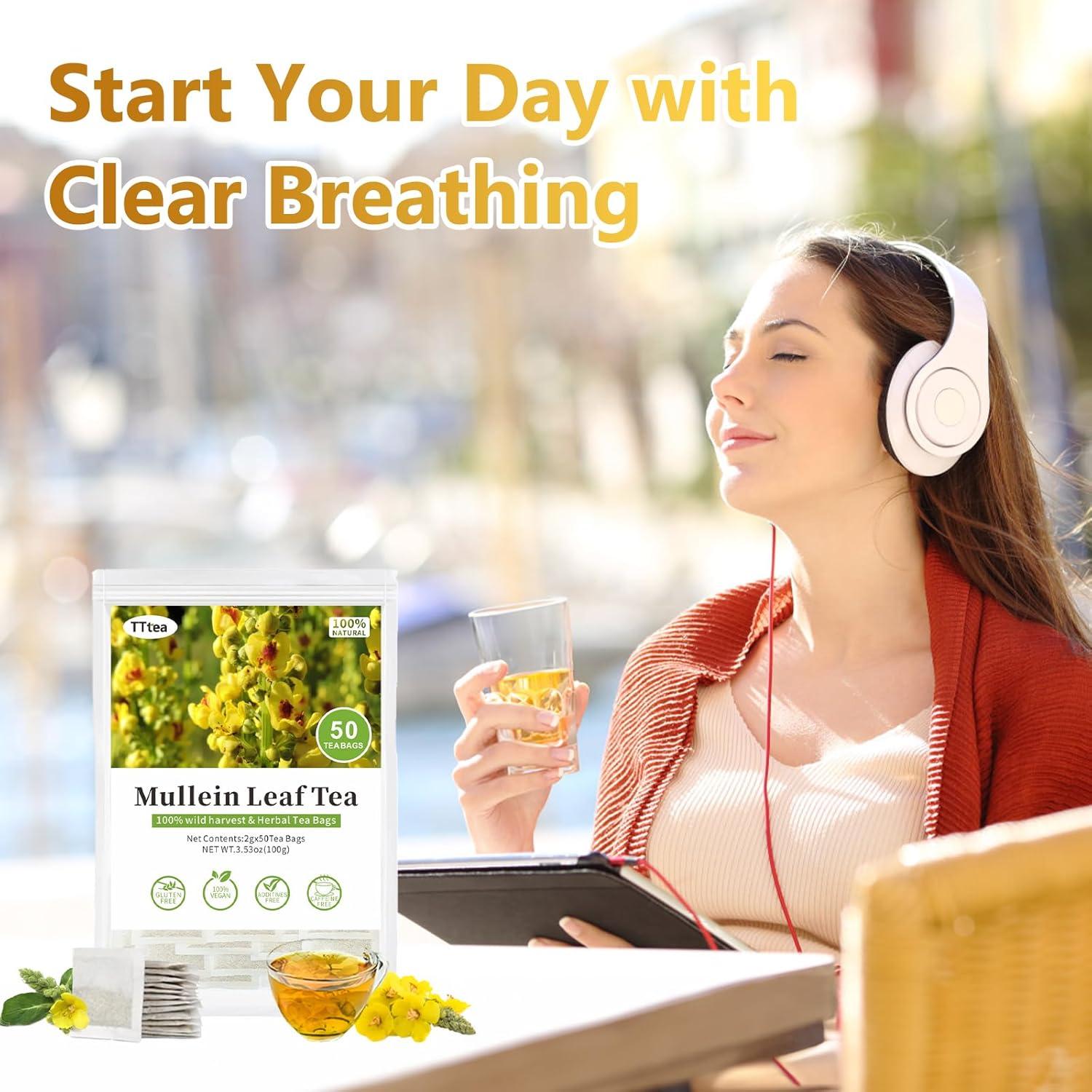 50 Bolsitas de Té de Hoja de Mullein Orgánico - Detox Pulmones