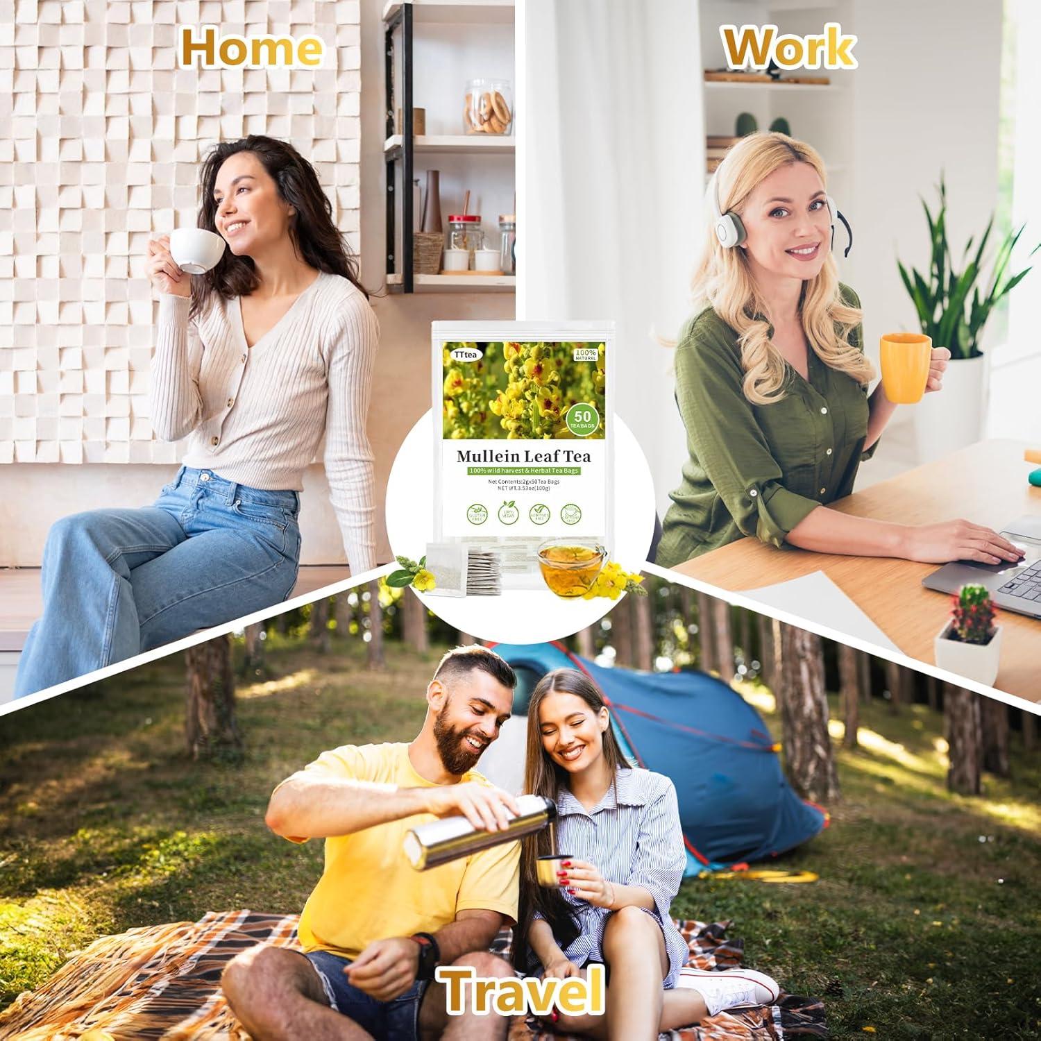 50 Bolsitas de Té de Hoja de Mullein Orgánico - Detox Pulmones