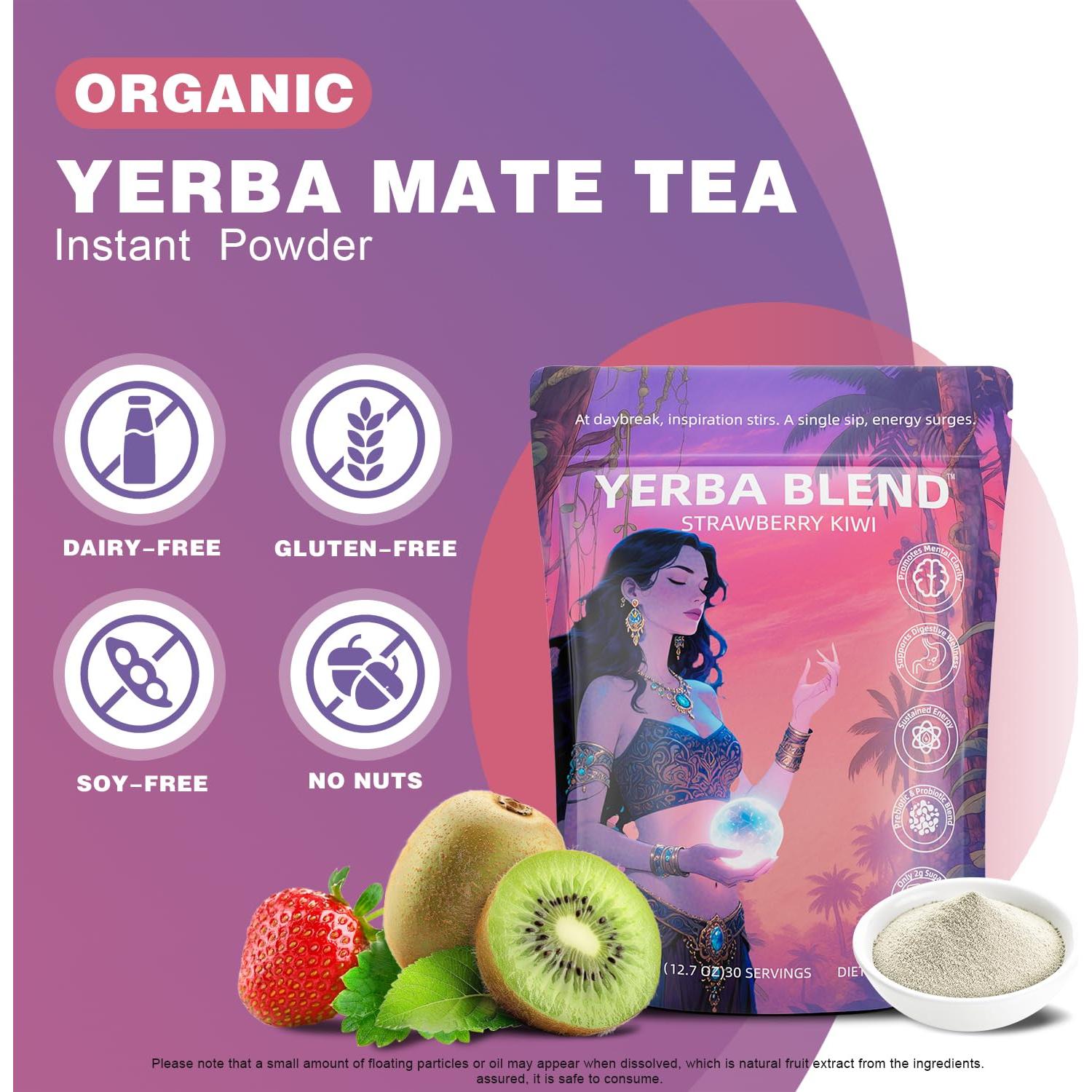 Yerba Mate Instantáneo en Polvo Yerba Blend 360g - Prebióticos y Probióticos, Bajo en Azúcar