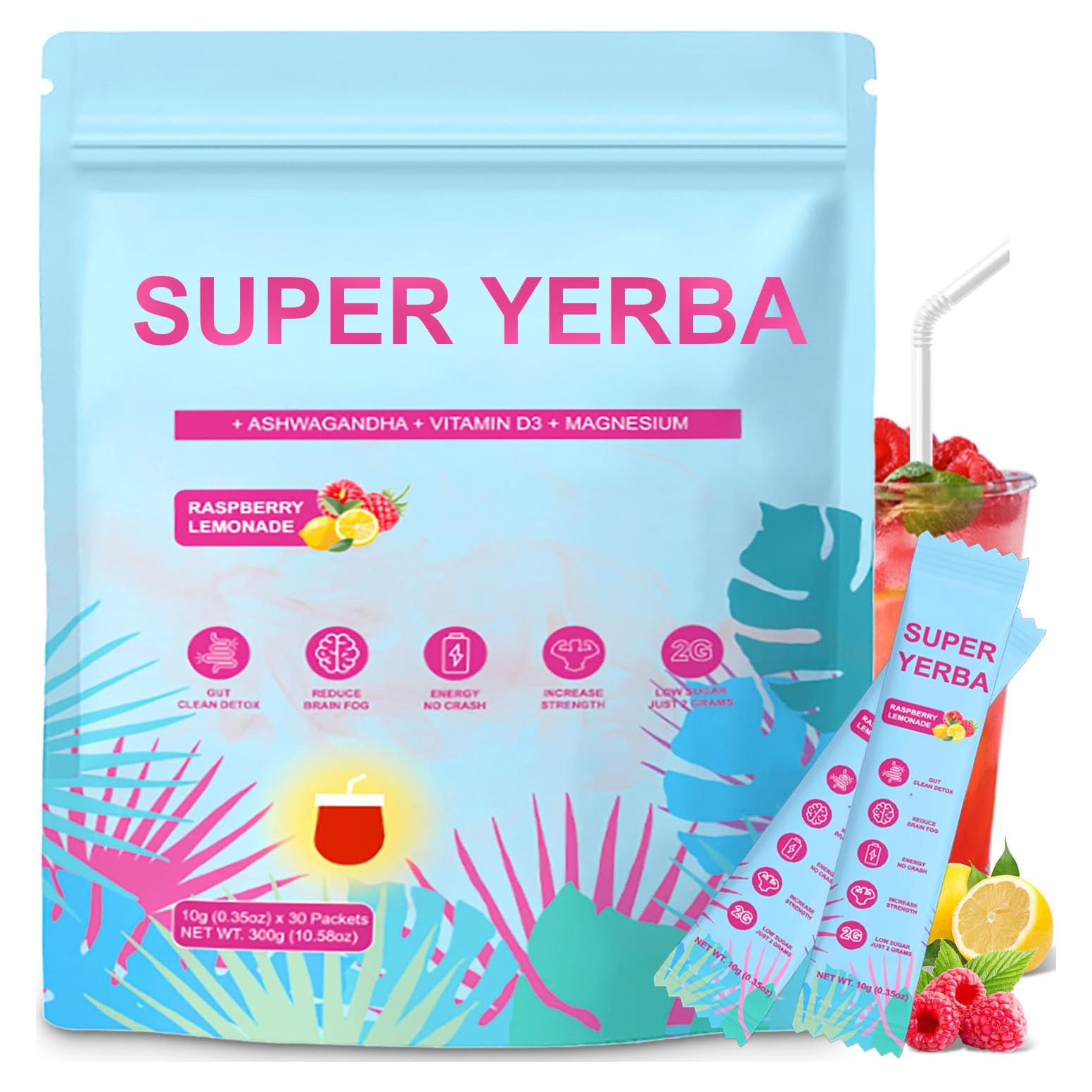 Super Yerba Mate Instantáneo Josmon Sabor Frambuesa Limonada 30 Porciones