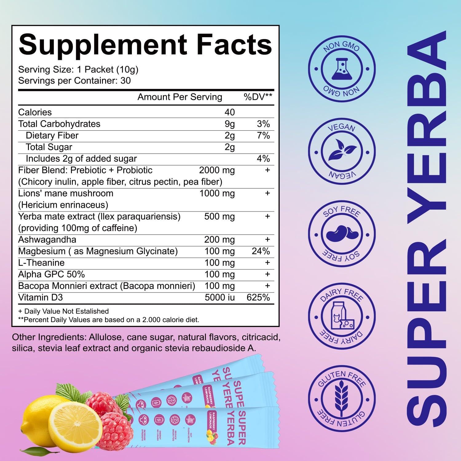 Super Yerba Mate Instantáneo Josmon Sabor Frambuesa Limonada 30 Porciones