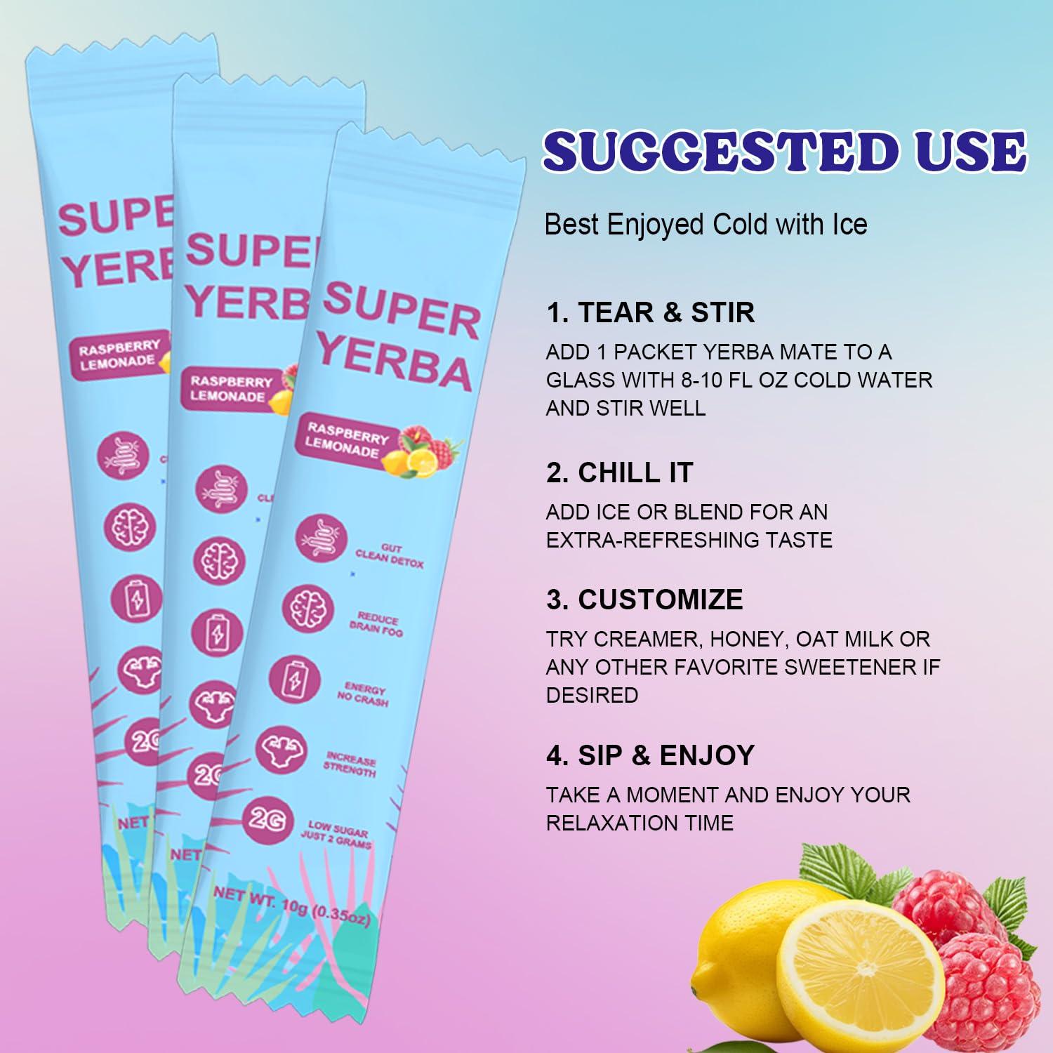 Super Yerba Mate Instantáneo Josmon Sabor Frambuesa Limonada 30 Porciones