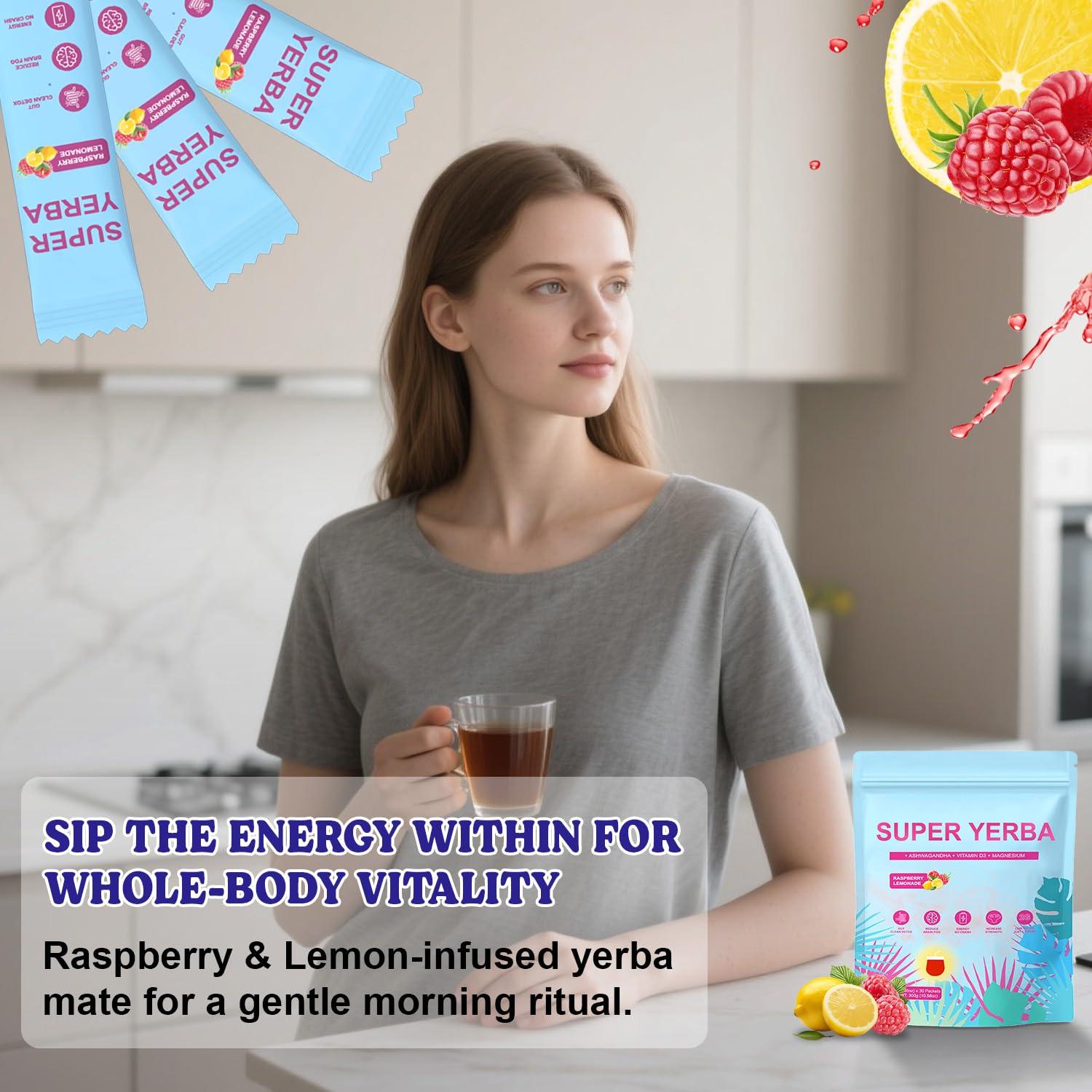 Super Yerba Mate Instantáneo Josmon Sabor Frambuesa Limonada 30 Porciones