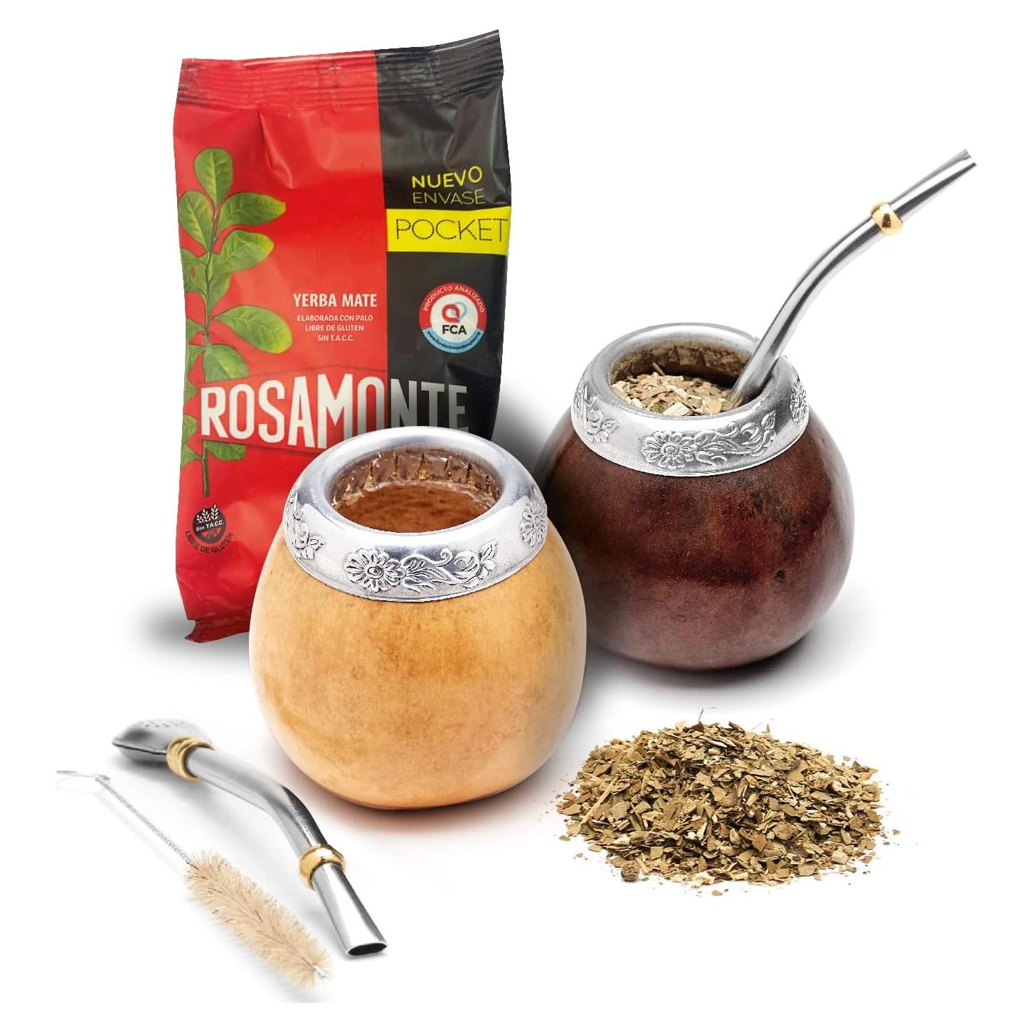 Set de Yerba Mate Balibetov - 2 Calabazas, 2 Bombillas, 1 Cepillo, 100g