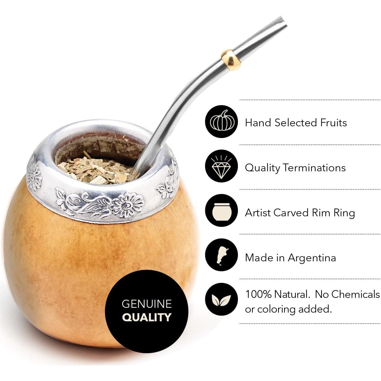 Set de Yerba Mate Balibetov - 2 Calabazas, 2 Bombillas, 1 Cepillo, 100g