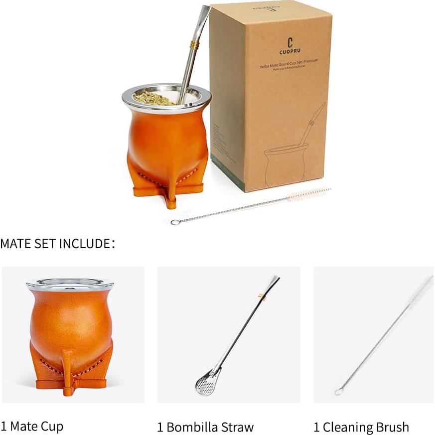 Taza de Yerba Mate Cuopru con Bombilla y Cepillo - Cerámica