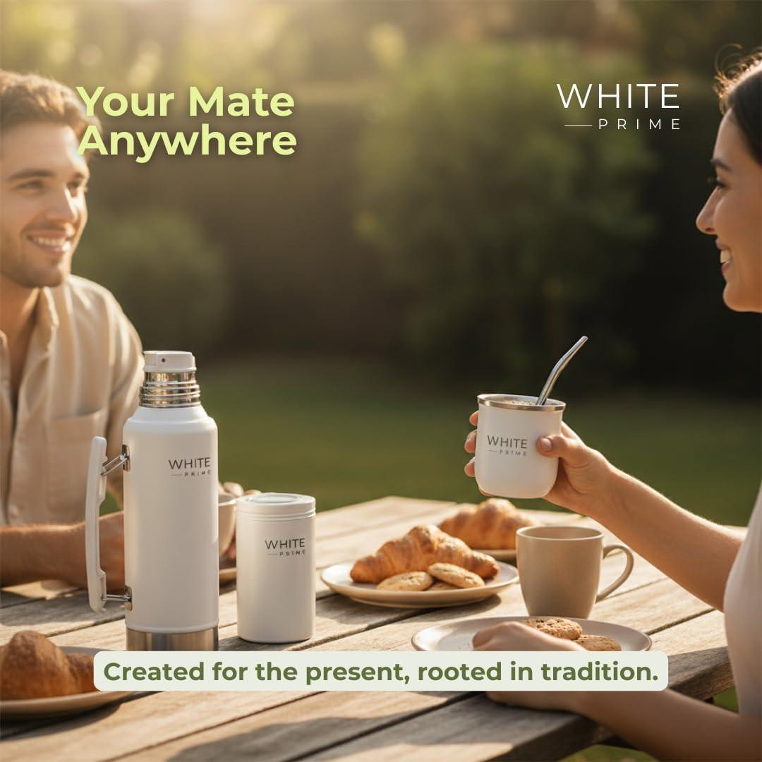 Taza de Mate 6 oz WHITE Prime con Bombilla de Acero Inoxidable