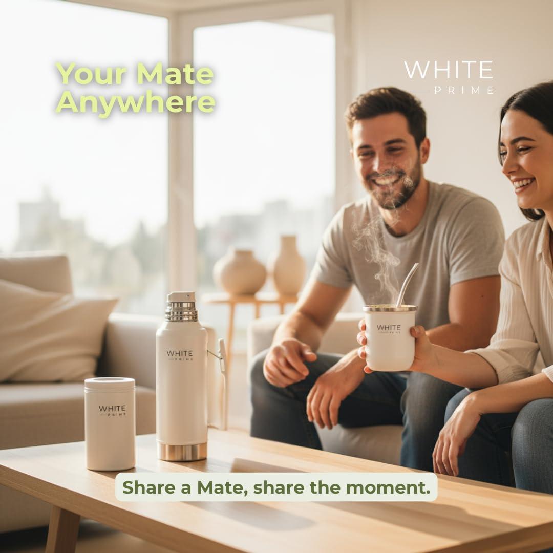 Taza de Mate 6 oz WHITE Prime con Bombilla de Acero Inoxidable