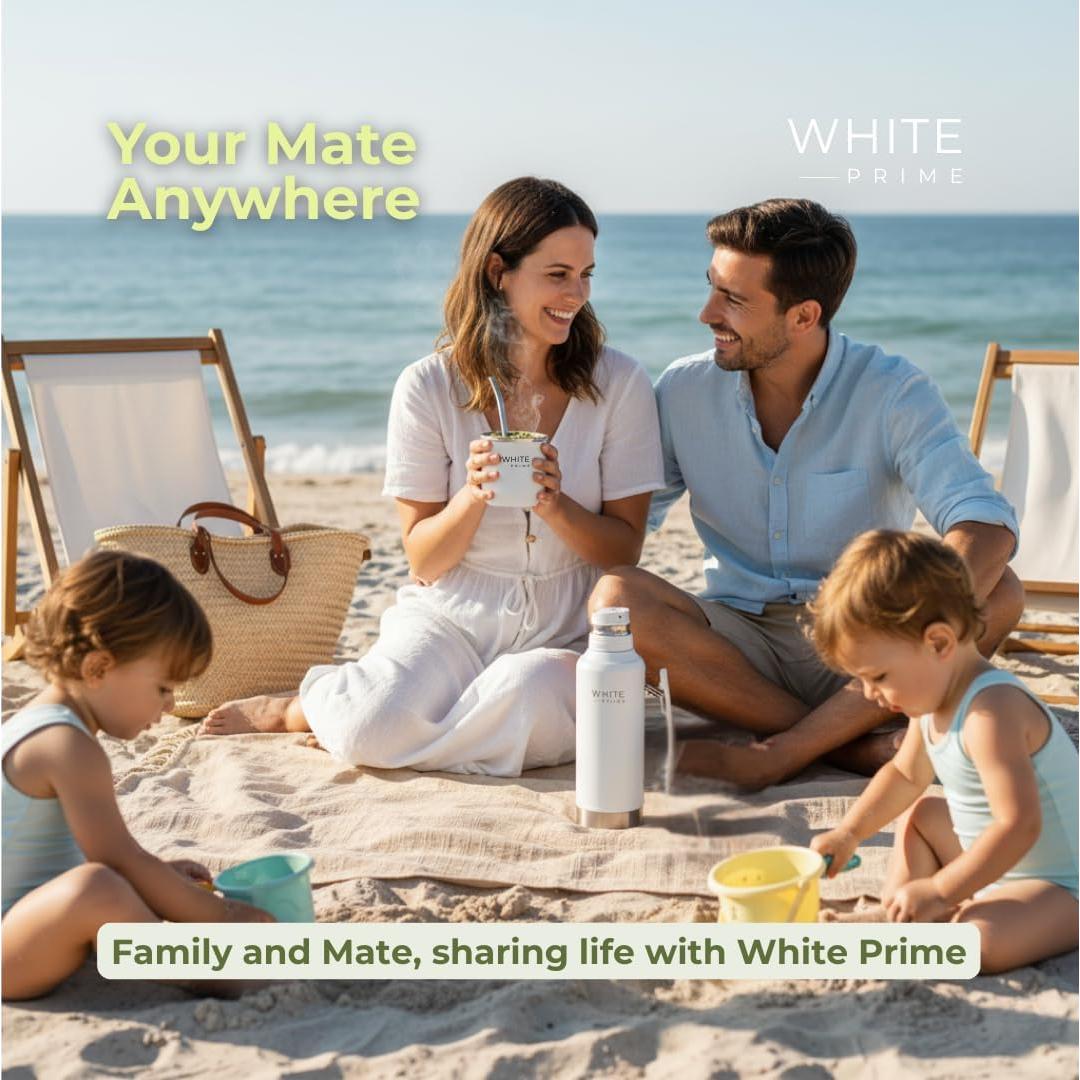 Taza de Mate 6 oz WHITE Prime con Bombilla de Acero Inoxidable