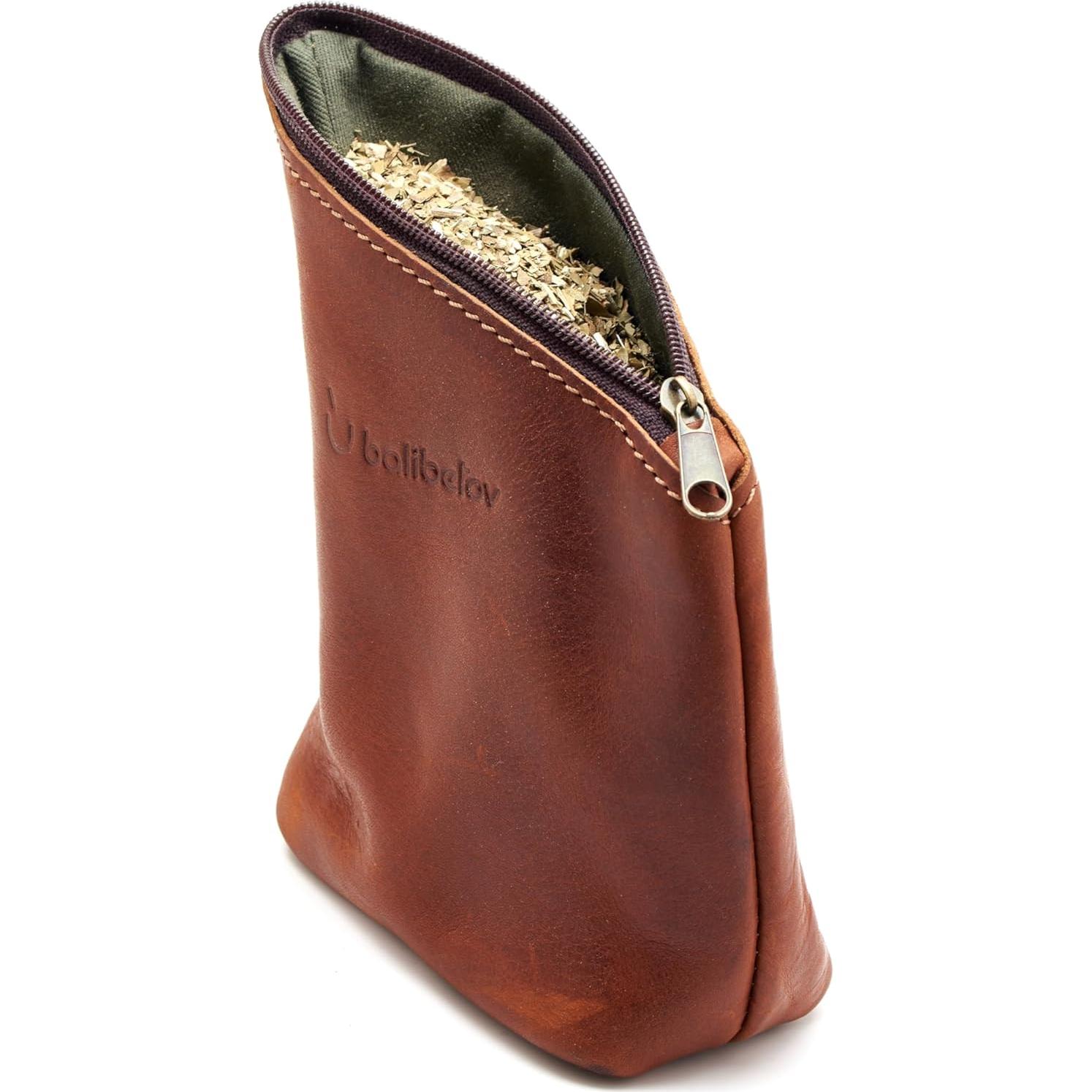 Contenedor de Yerba Mate BALIBETOV de Cuero Marrón Hecho a Mano