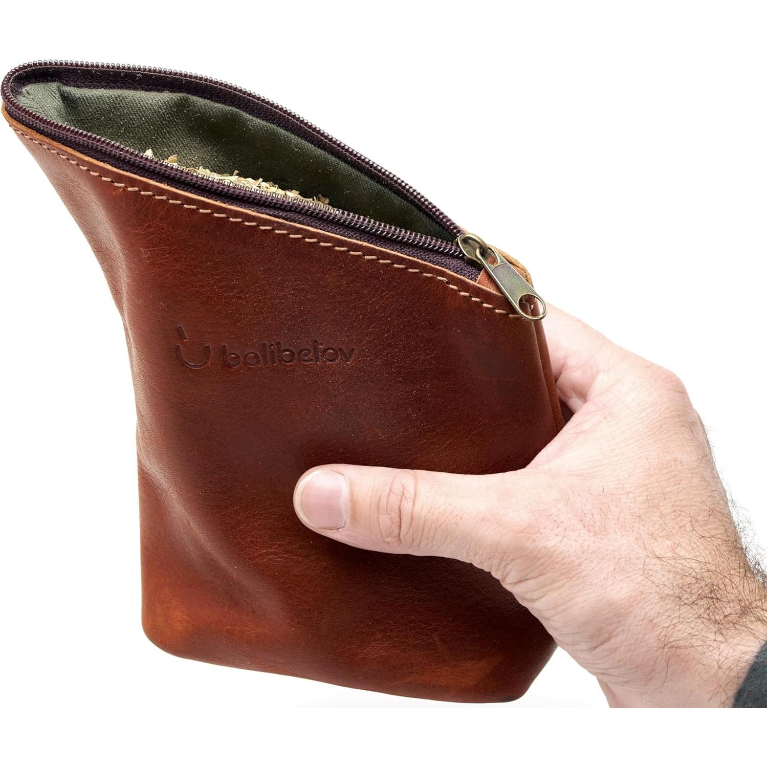 Contenedor de Yerba Mate BALIBETOV de Cuero Marrón Hecho a Mano