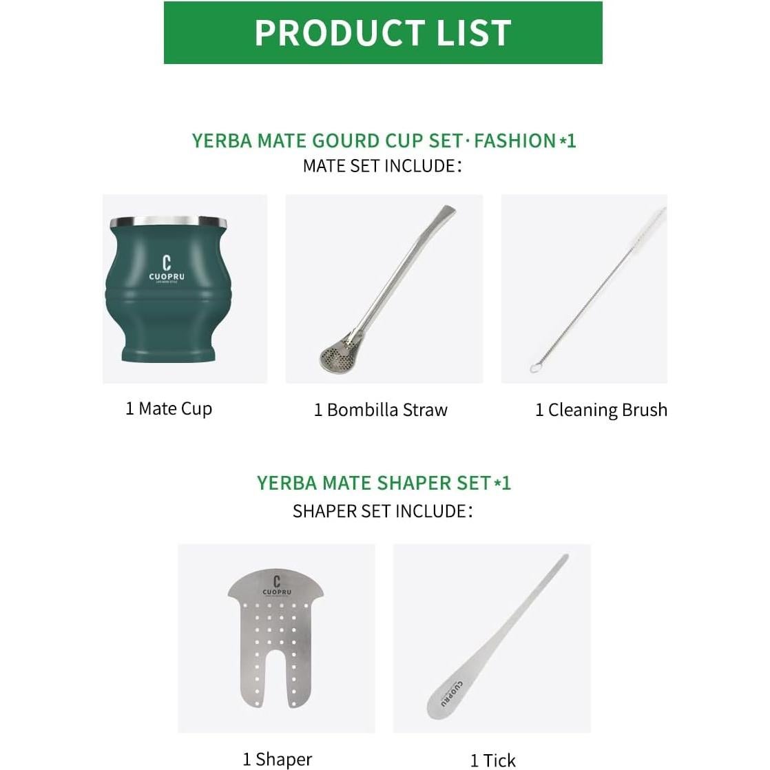 Juego de Taza de Yerba Mate Cuopru - Acero Inoxidable Doble Pared