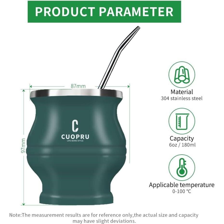 Juego de Taza de Yerba Mate Cuopru - Acero Inoxidable Doble Pared