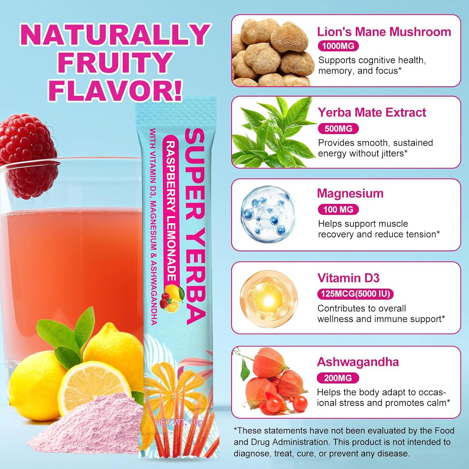 Té Instantáneo de Yerba Mate Super - 300g, Sabor Limonada Frambuesa