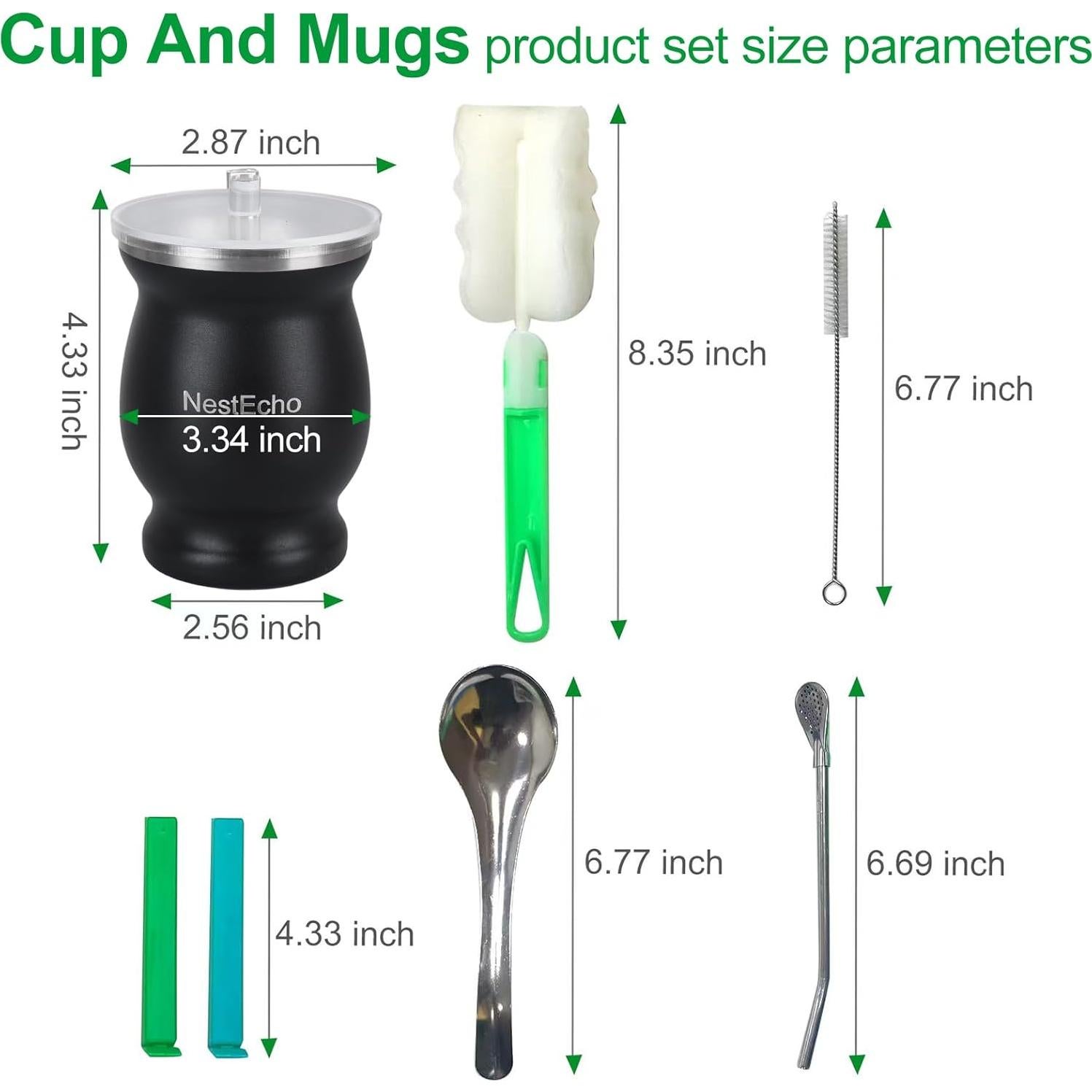 Juego de Tazas de Mate NestEcho 8 Piezas Acero Inoxidable