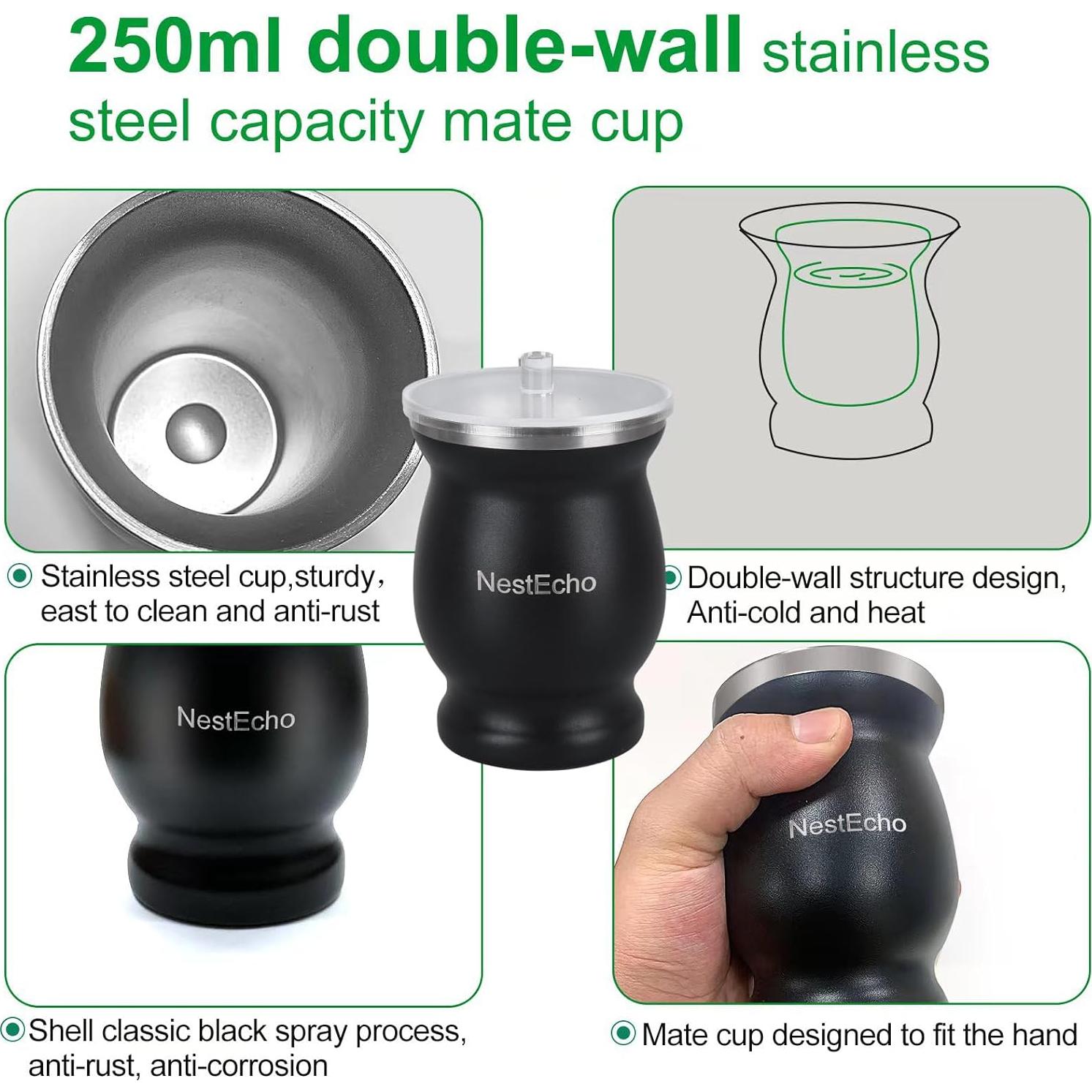 Juego de Tazas de Mate NestEcho 8 Piezas Acero Inoxidable