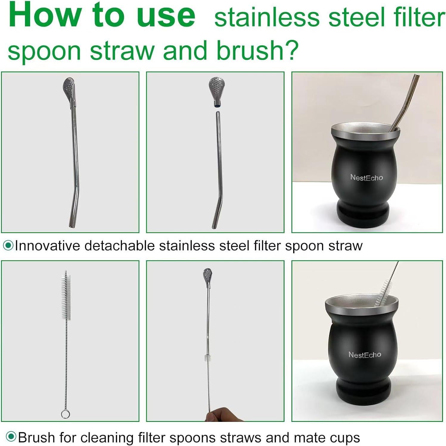 Juego de Tazas de Mate NestEcho 8 Piezas Acero Inoxidable