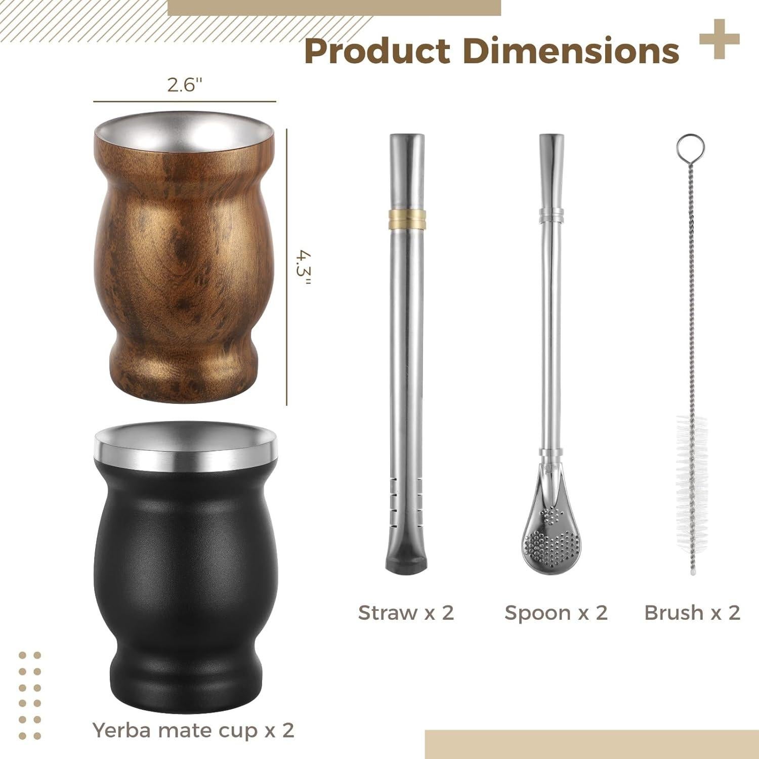 Set de Tazas de Yerba Mate OMISTAR 2 Piezas Acero Inoxidable 8 oz