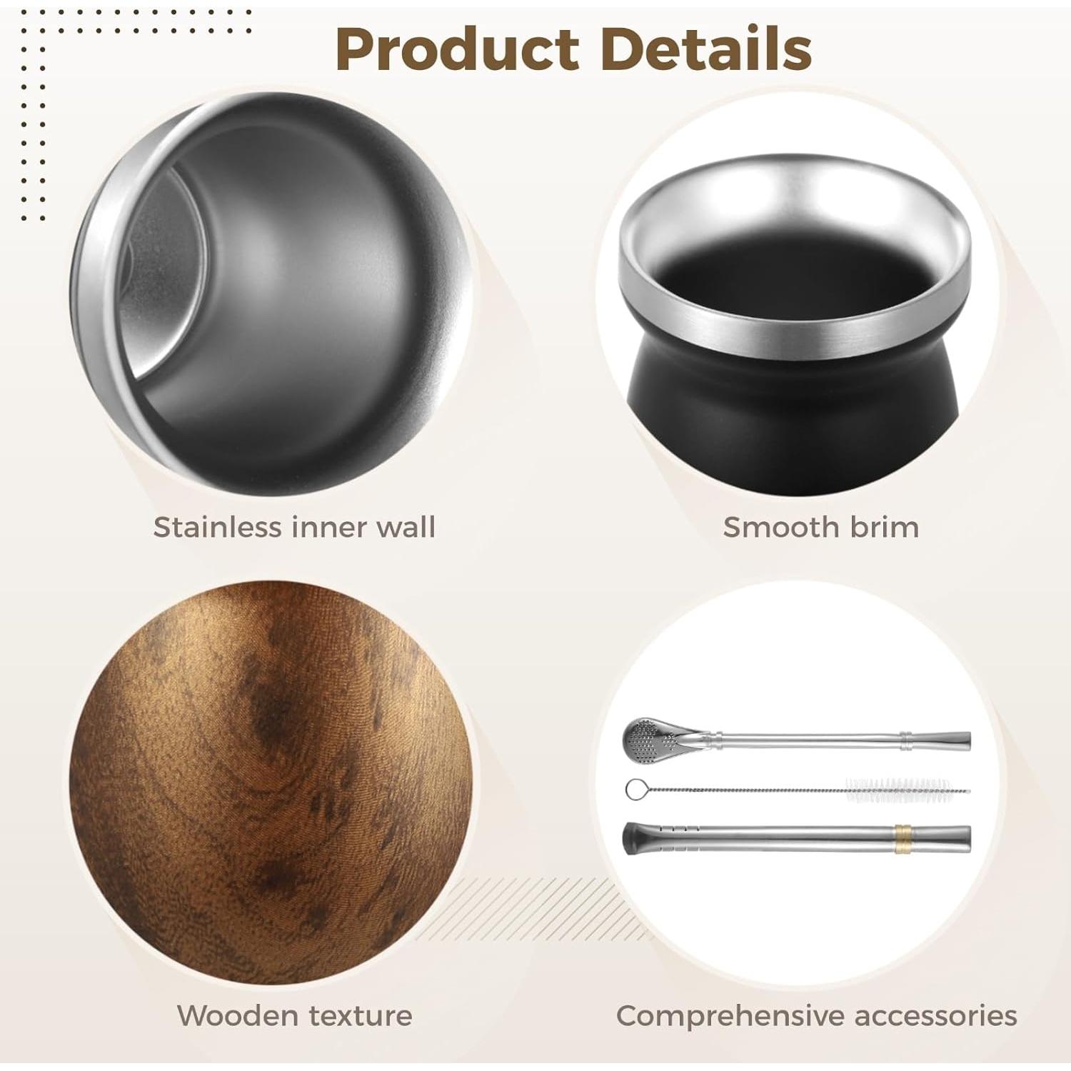 Set de Tazas de Yerba Mate OMISTAR 2 Piezas Acero Inoxidable 8 oz