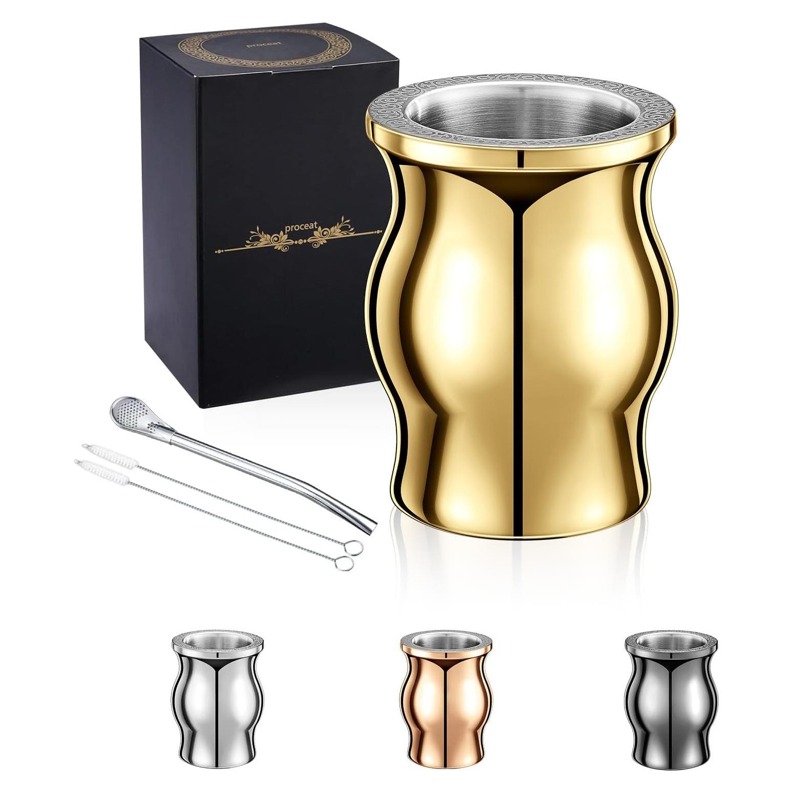 Taza de Yerba Mate Proceat de Acero Inoxidable 240 ml Oro