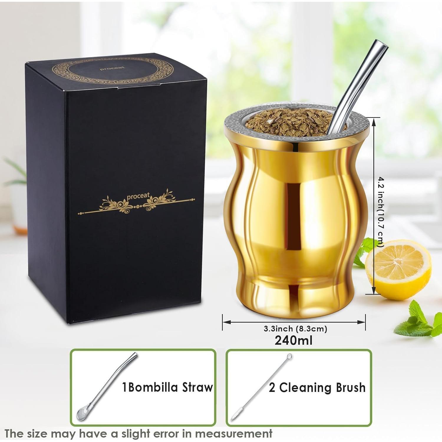 Taza de Yerba Mate Proceat de Acero Inoxidable 240 ml Oro