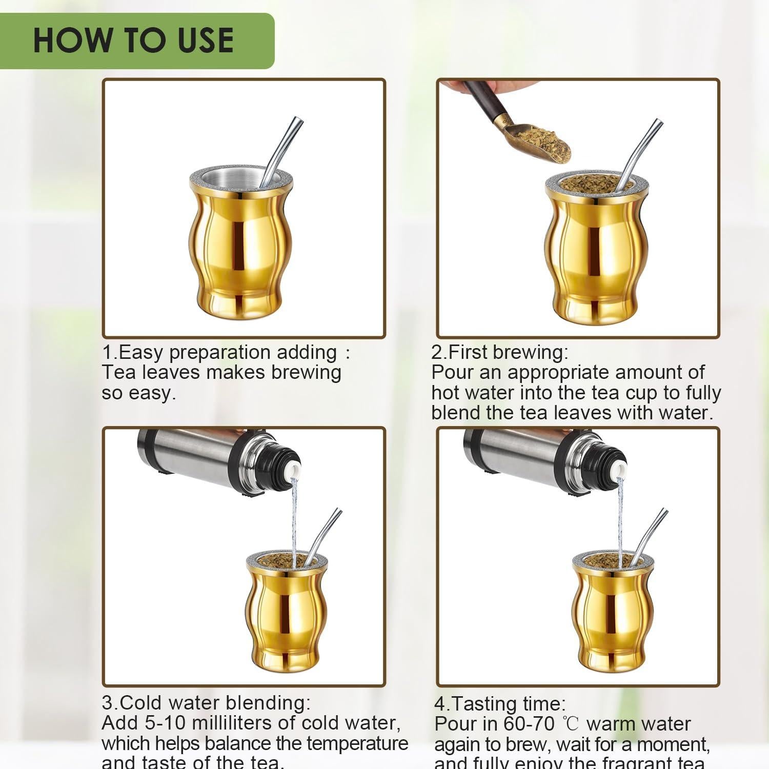 Taza de Yerba Mate Proceat de Acero Inoxidable 240 ml Oro