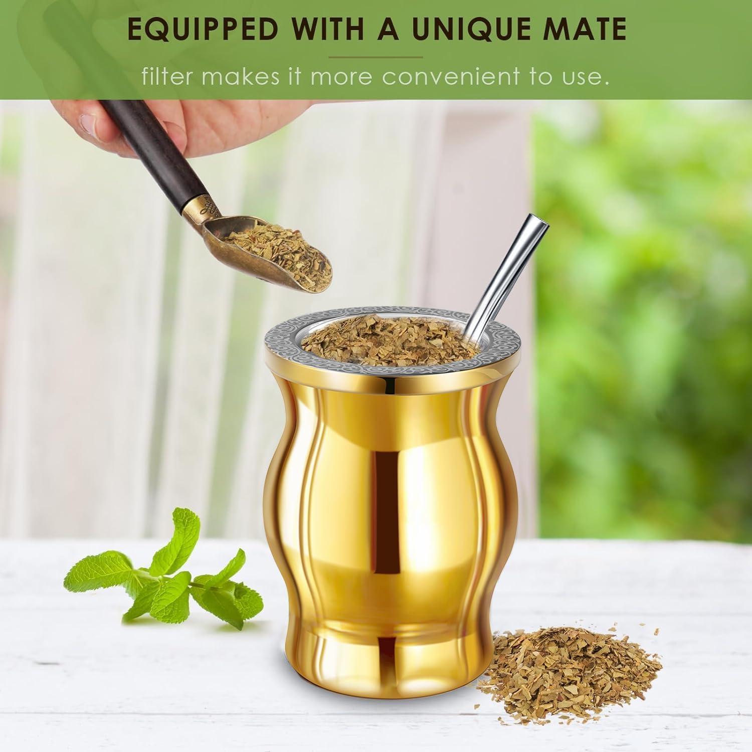 Taza de Yerba Mate Proceat de Acero Inoxidable 240 ml Oro