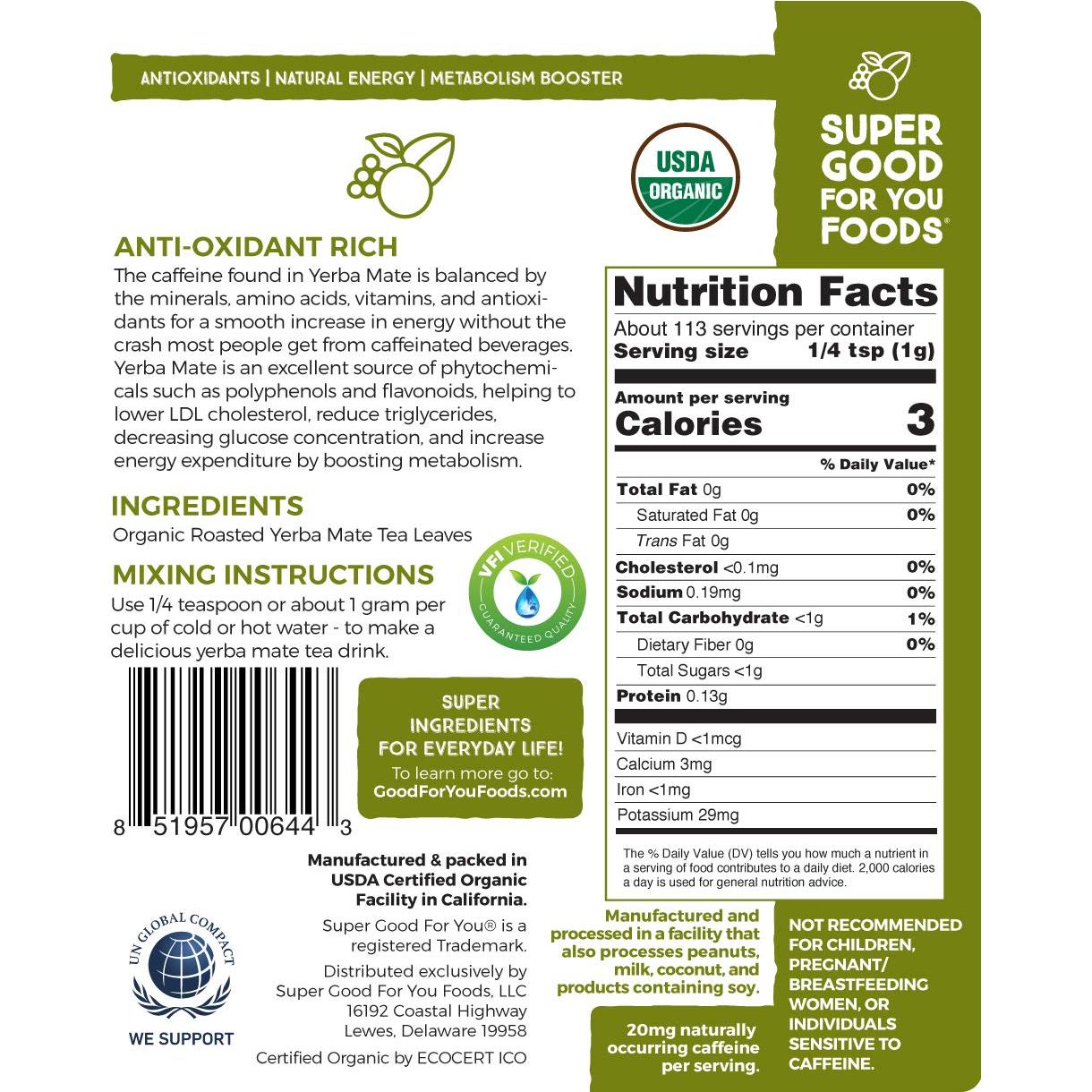 Yerba Mate Instantánea Orgánica Super Good 113g - Sin Gluten, Vegano