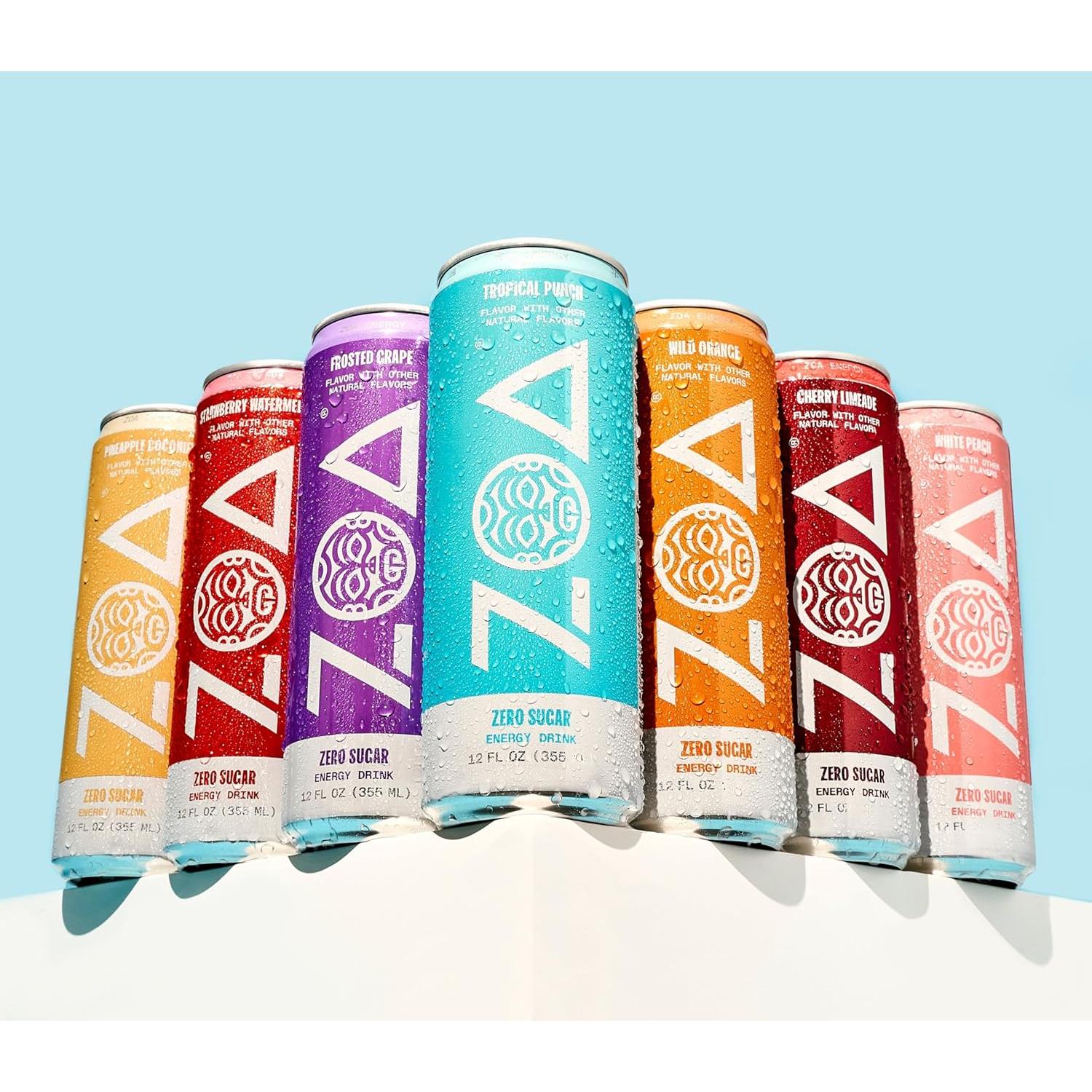 Bebida Energética ZOA Sin Azúcar Durazno Blanco 12 Latas 355ml