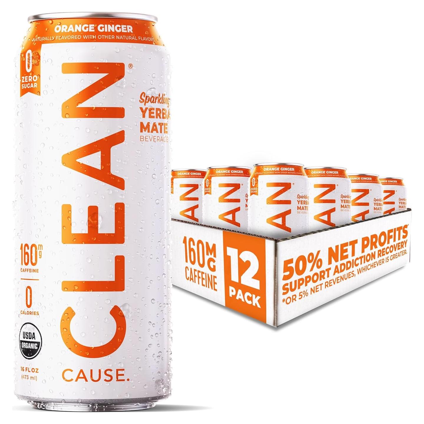 CLEAN Cause Té de Yerba Mate Espumoso Jengibre Naranja 12 Latas