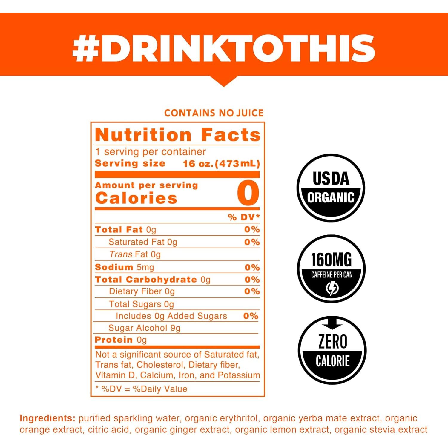 CLEAN Cause Té de Yerba Mate Espumoso Jengibre Naranja 12 Latas