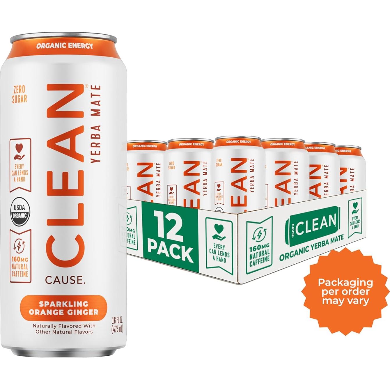 CLEAN Cause Té de Yerba Mate Espumoso Jengibre Naranja 12 Latas