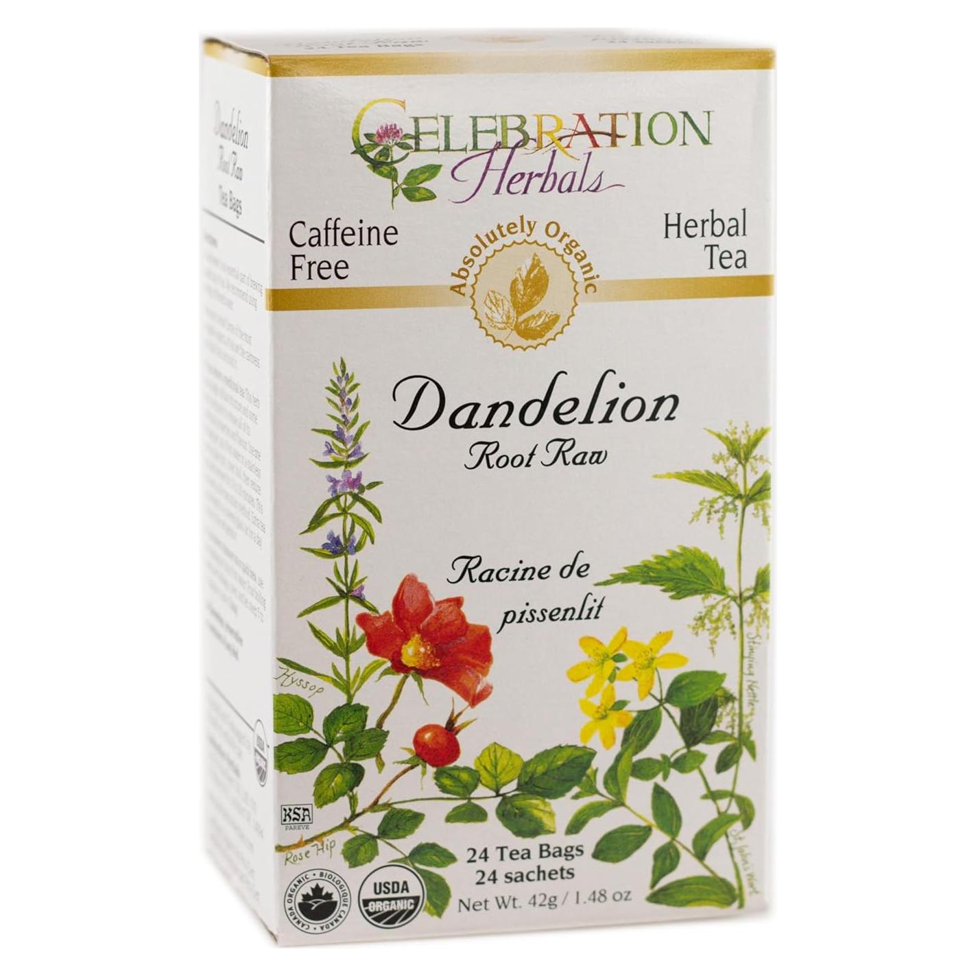 Té Crudo Orgánico Celebration Herbals Raíz de Diente de León 24 Bolsitas