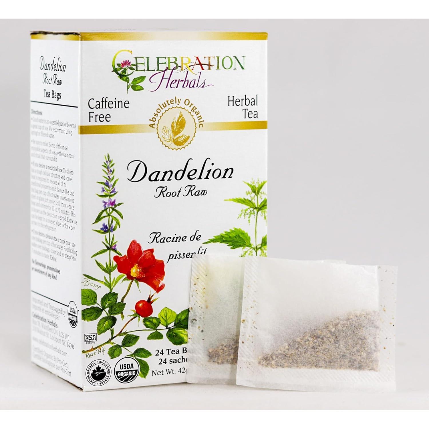 Té Crudo Orgánico Celebration Herbals Raíz de Diente de León 24 Bolsitas