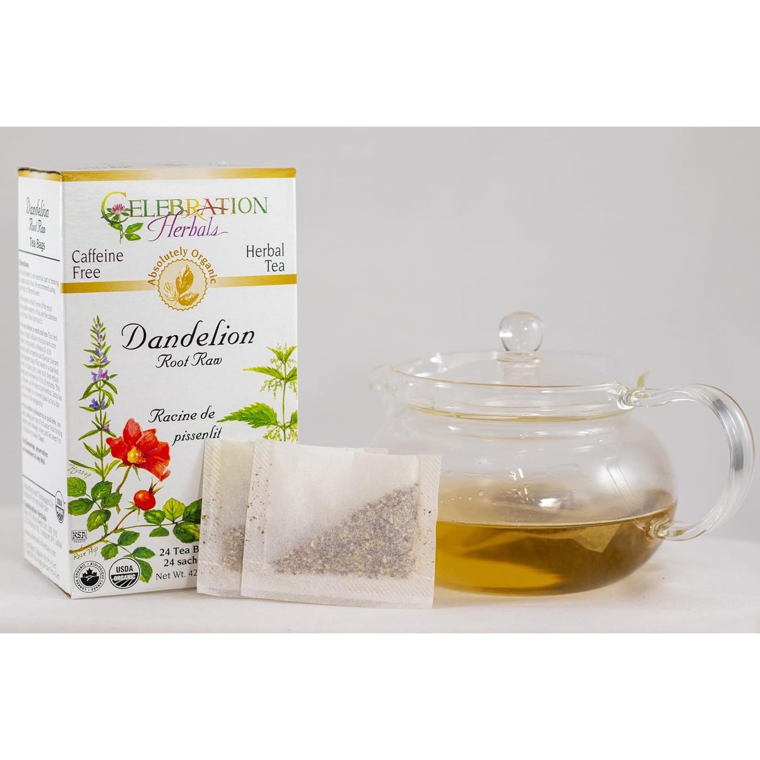 Té Crudo Orgánico Celebration Herbals Raíz de Diente de León 24 Bolsitas