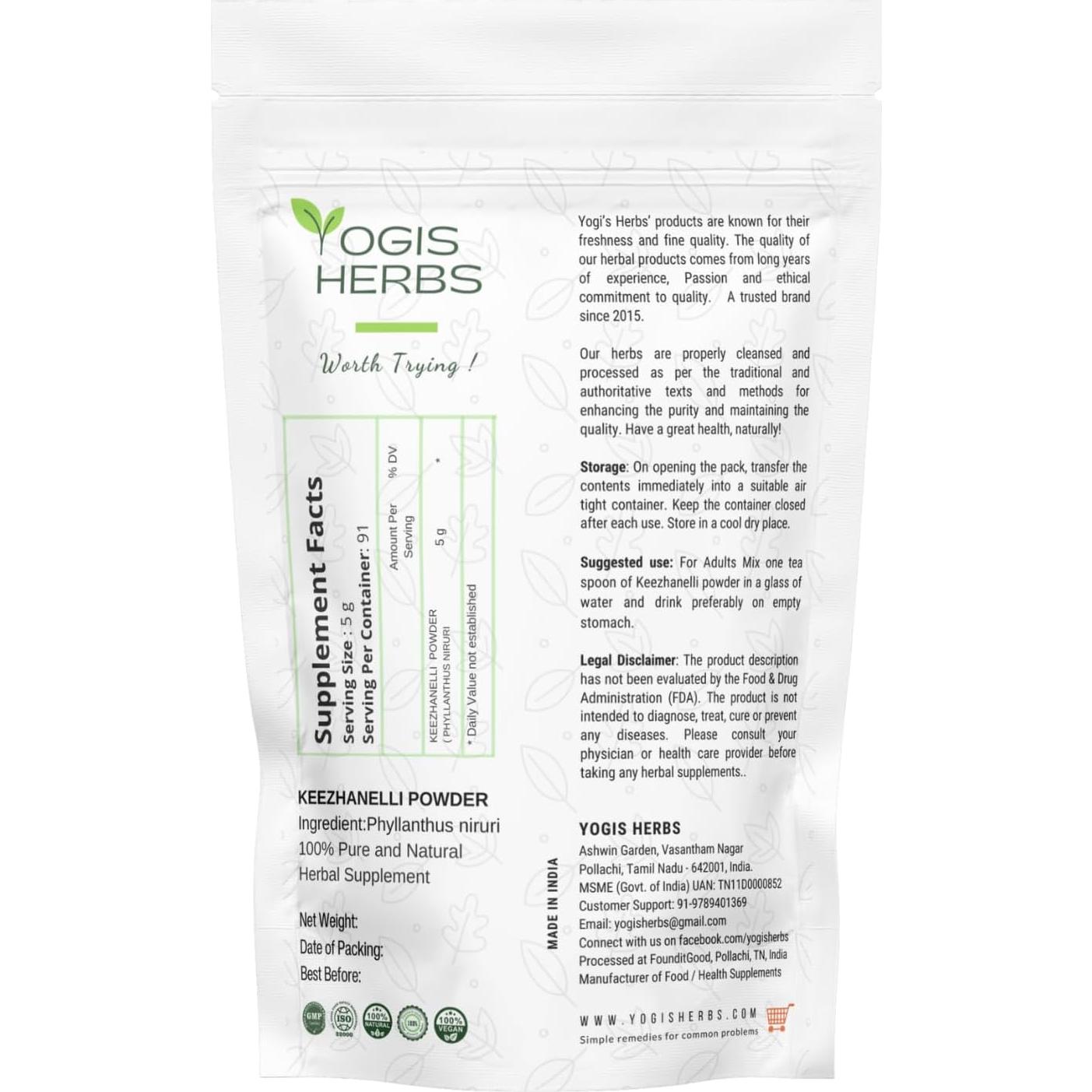 Polvo de Keezhanelli YOGIS HERBS 226.8 g - Chanca Piedra