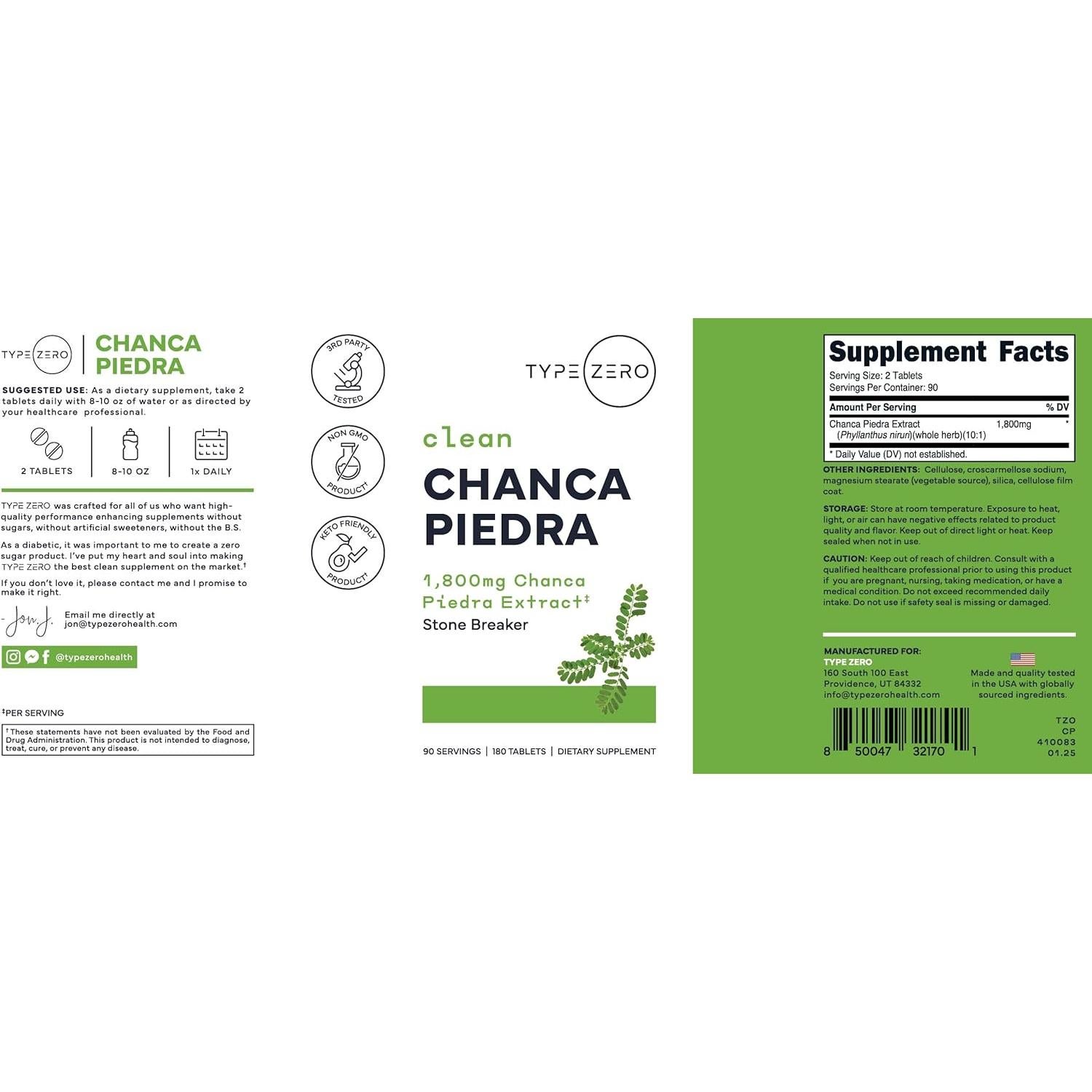 Suplemento Chanca Piedra Type Zero 180 Tabletas 1800mg